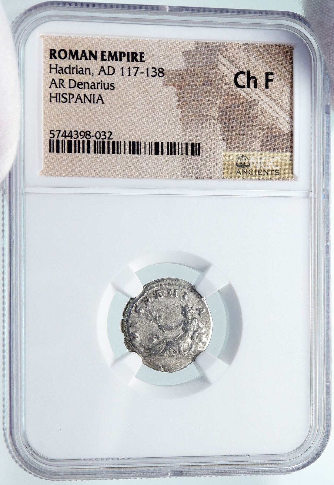 HADRIAN Travels to SPAIN Authentic Ancient 134AD Silver Roman Coin NGC i85496