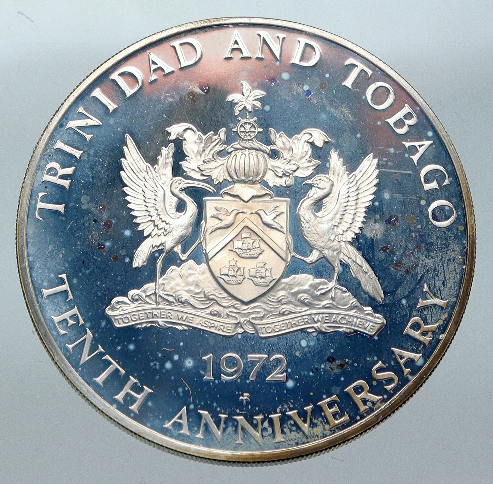 1972 TRINIDAD and TOBAGO Ibis INDEPENDENCE Old Proof Silver 5 Dollar Coin i85581