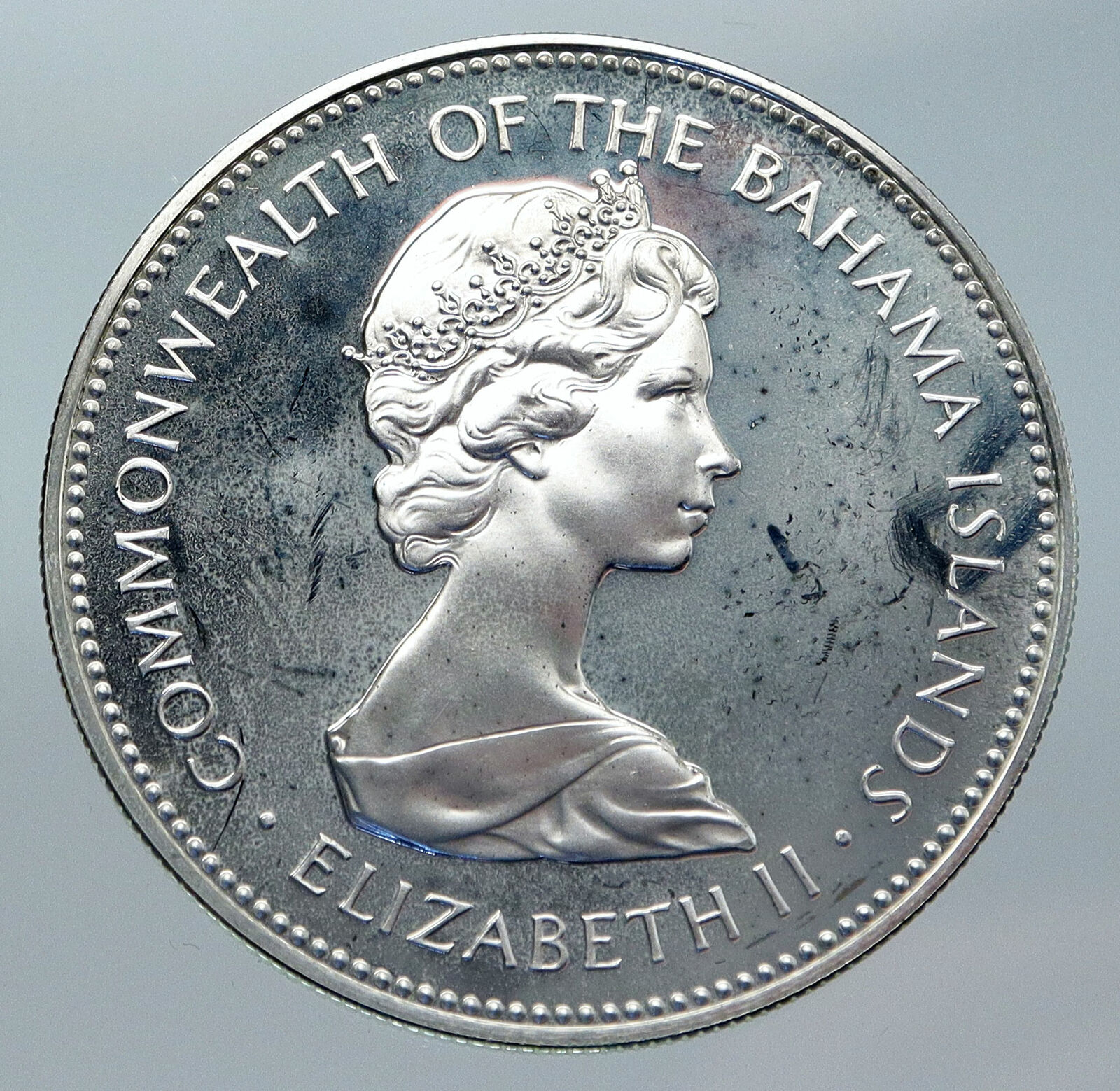 1971 The BAHAMAS Elizabeth II FLAMINGO Birds PROOF SILVER 2 Dollars Coin i85577