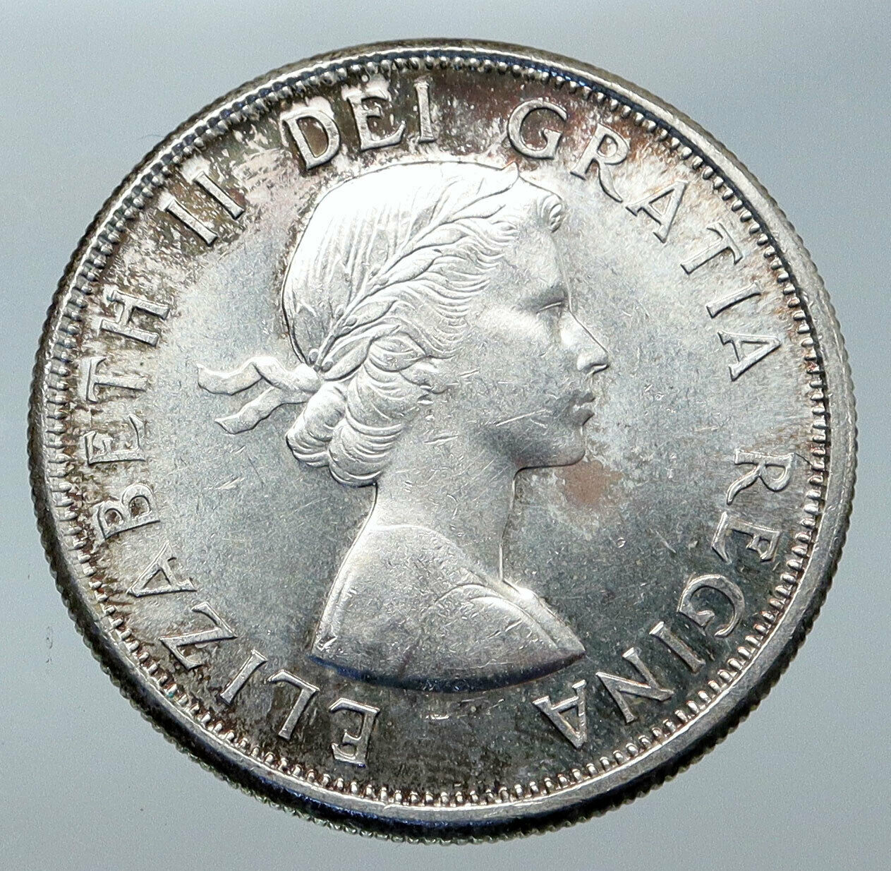 1960 CANADA Queen Elizabeth II Arms Crown VINTAGE SILVER 50 Cents Coin i85600