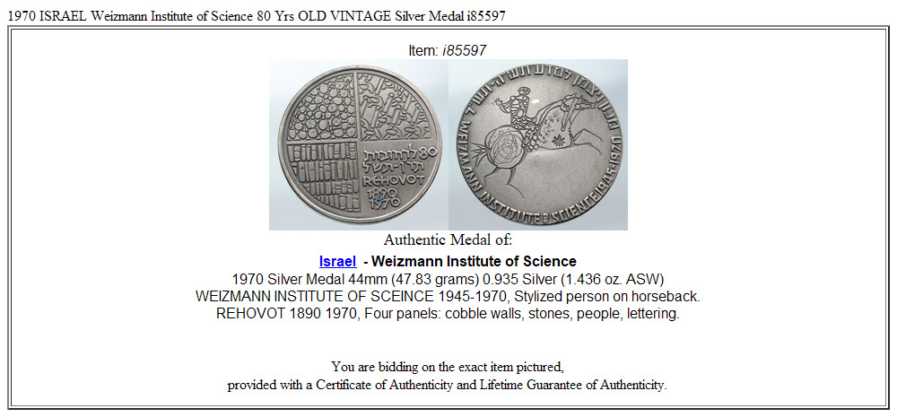 1970 ISRAEL Weizmann Institute of Science 80 Yrs OLD VINTAGE Silver Medal i85597