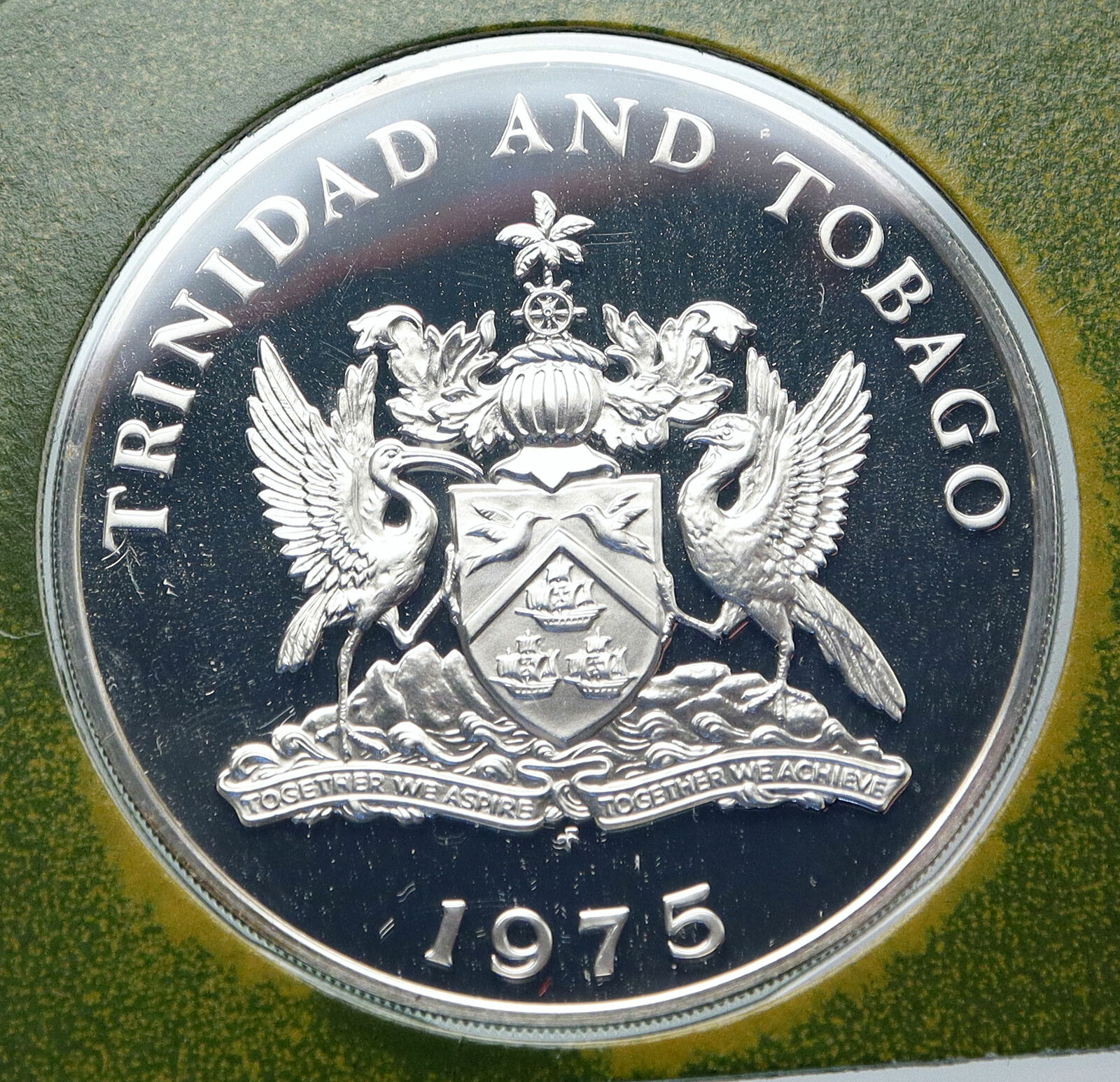 1975 TRINIDAD and TOBAGO Ibis INDEPENDENCE Old Proof Silver 5 Dollar Coin i85604