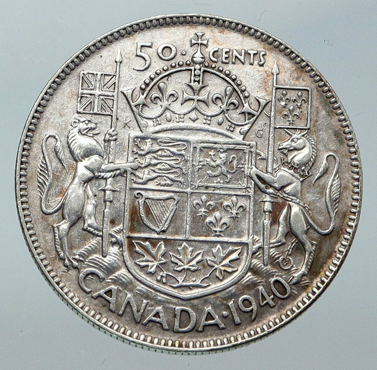 1940 CANADA UK King GEORGE VI Lions Crown Large Old SILVER 50 Cents Coin i85602