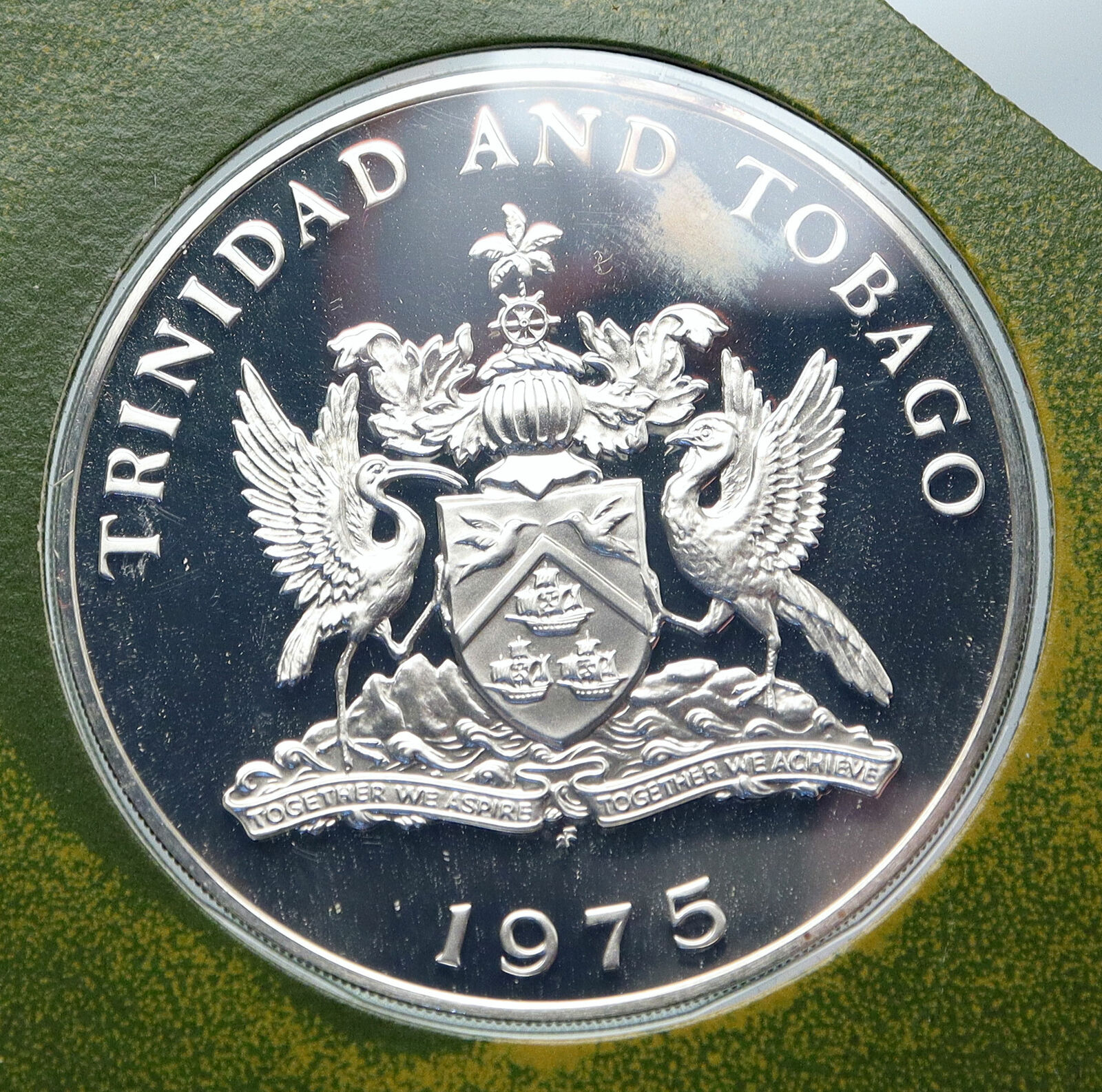 1975 TRINIDAD and TOBAGO Islands Large Vintage Proof Silver $10 Coin i85605