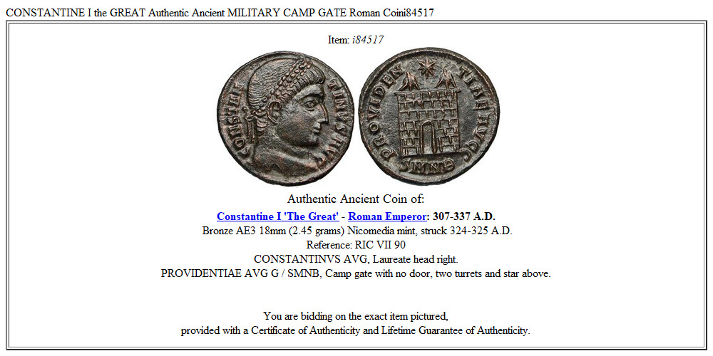 CONSTANTINE I the GREAT Authentic Ancient MILITARY CAMP GATE Roman Coini84517