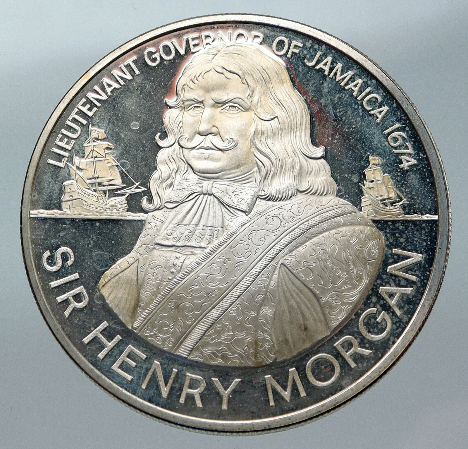 1974 JAMAICA Sir Henry Morgan Port Royal Lieutenant PROOF SILVER $10 Coin i85612