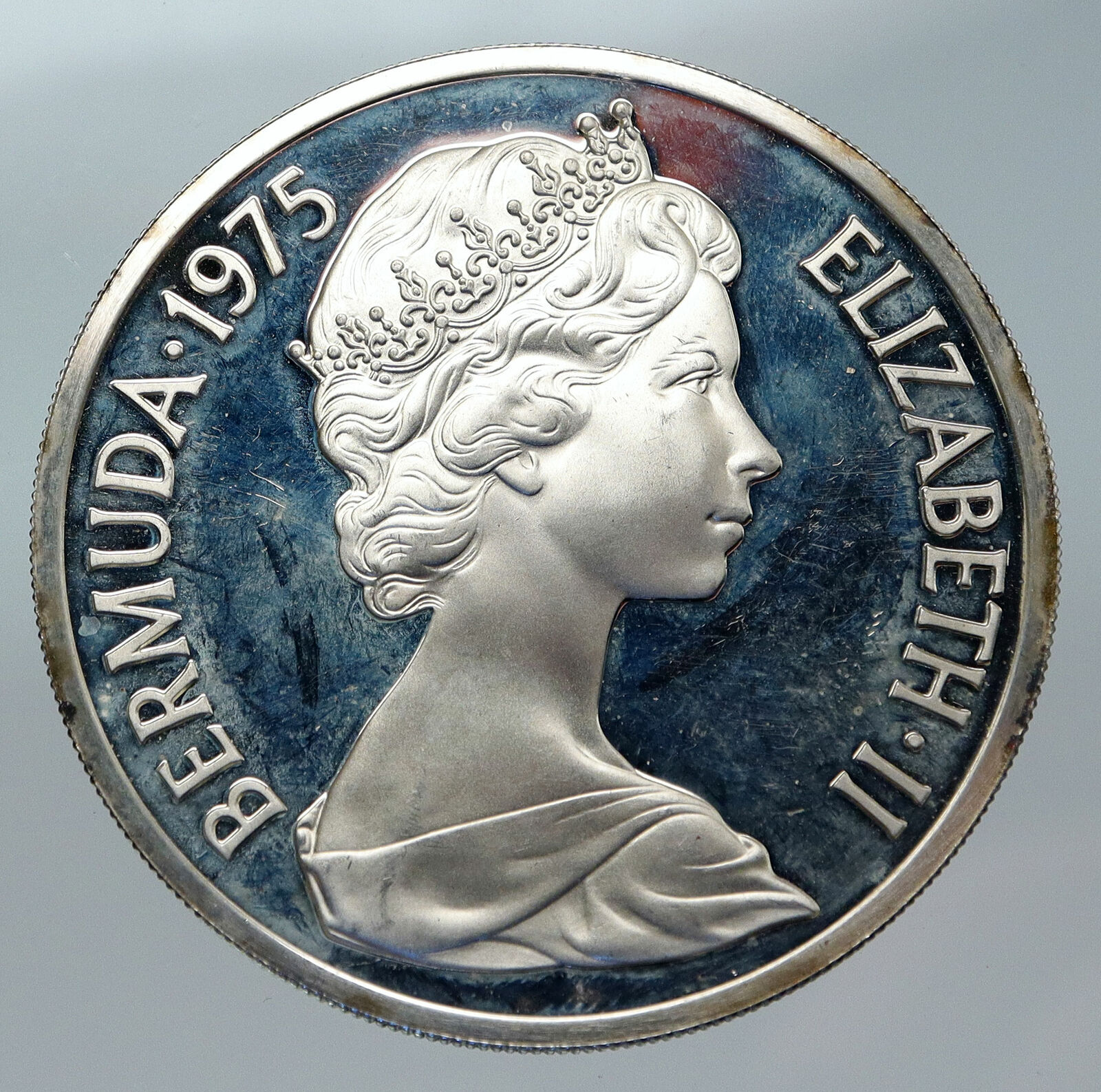 1975 BERMUDA British Colony Elizabeth II ROYAL VISIT Proof Silver 25 Coin i85617