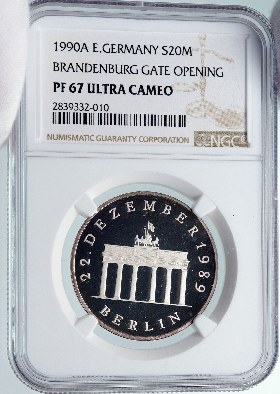 1990 GERMANY Opening Brandenburg Gate OLD Proof Silver 20 Mark Coin NGC i85455