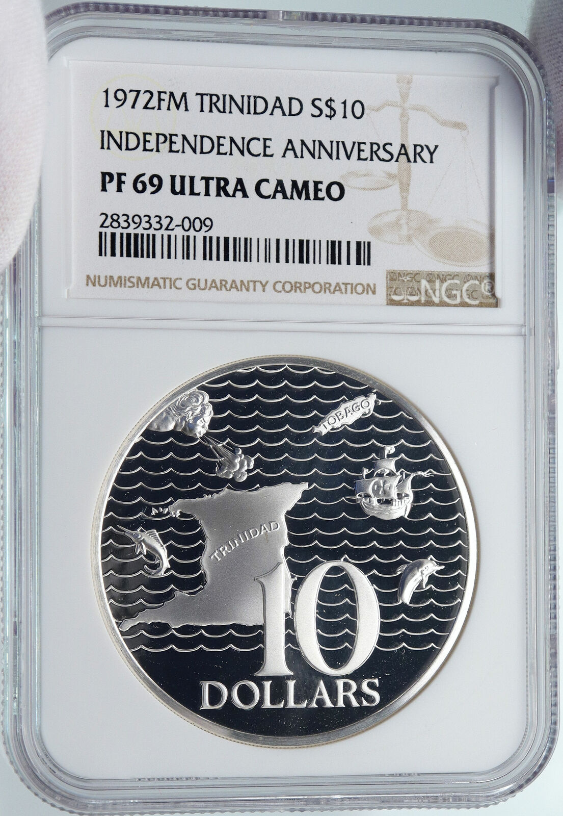 1972 TRINIDAD and TOBAGO Islands Large Vintage Proof Silver $10 Coin NGC i85454