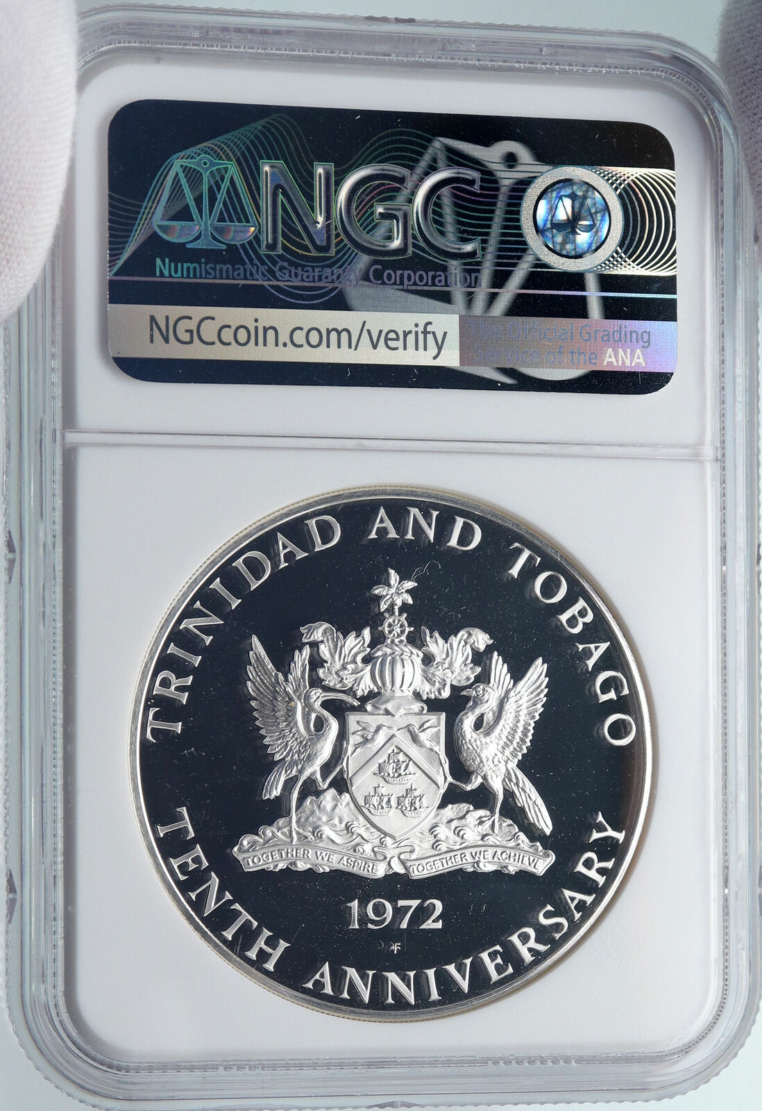 1972 TRINIDAD and TOBAGO Islands Large Vintage Proof Silver $10 Coin NGC i85454