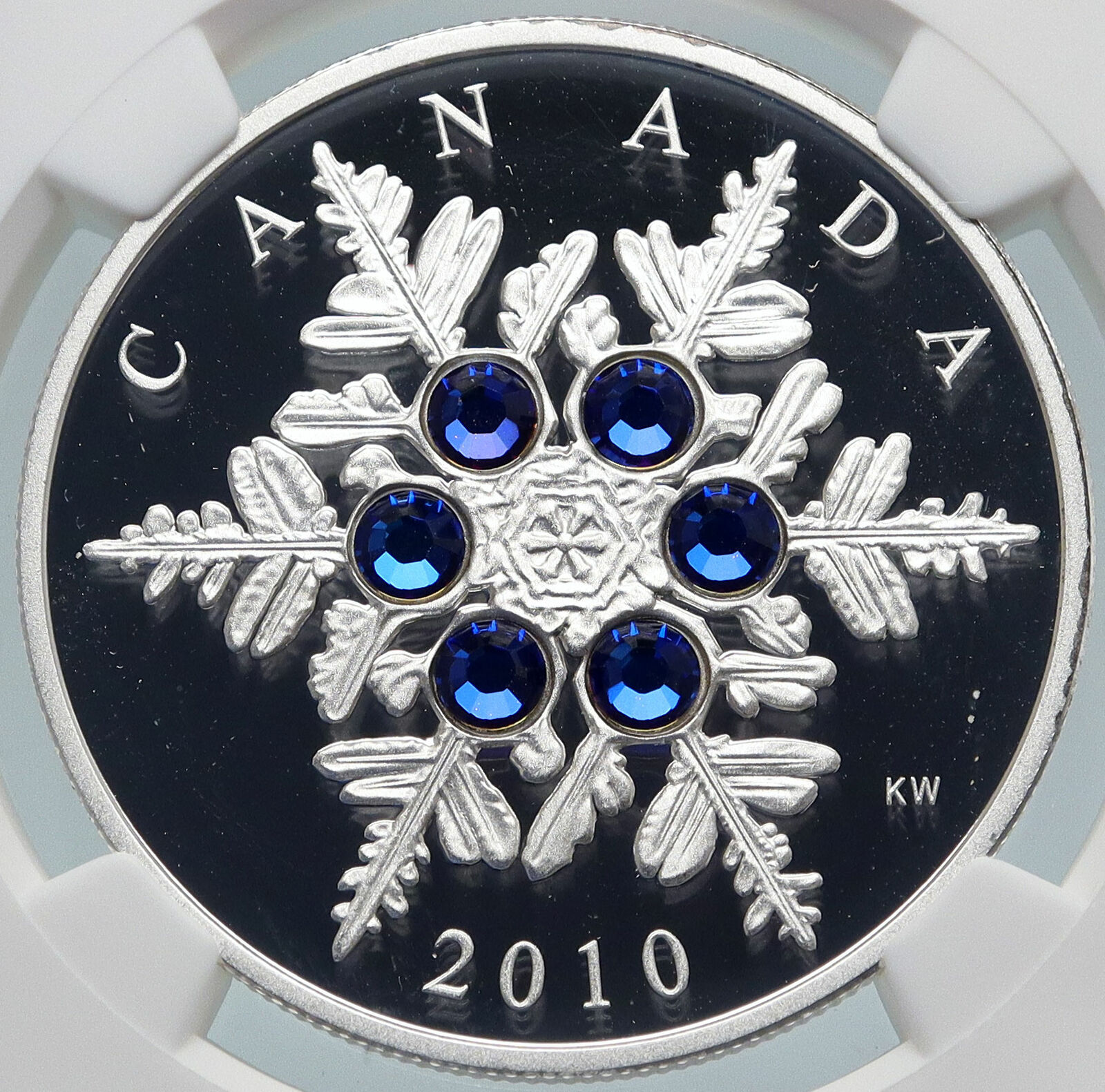 2010 CANADA Queen Elizabeth II 6 BLUE SWAROVSKI GEMS Silver $20 Coin NGC i85462