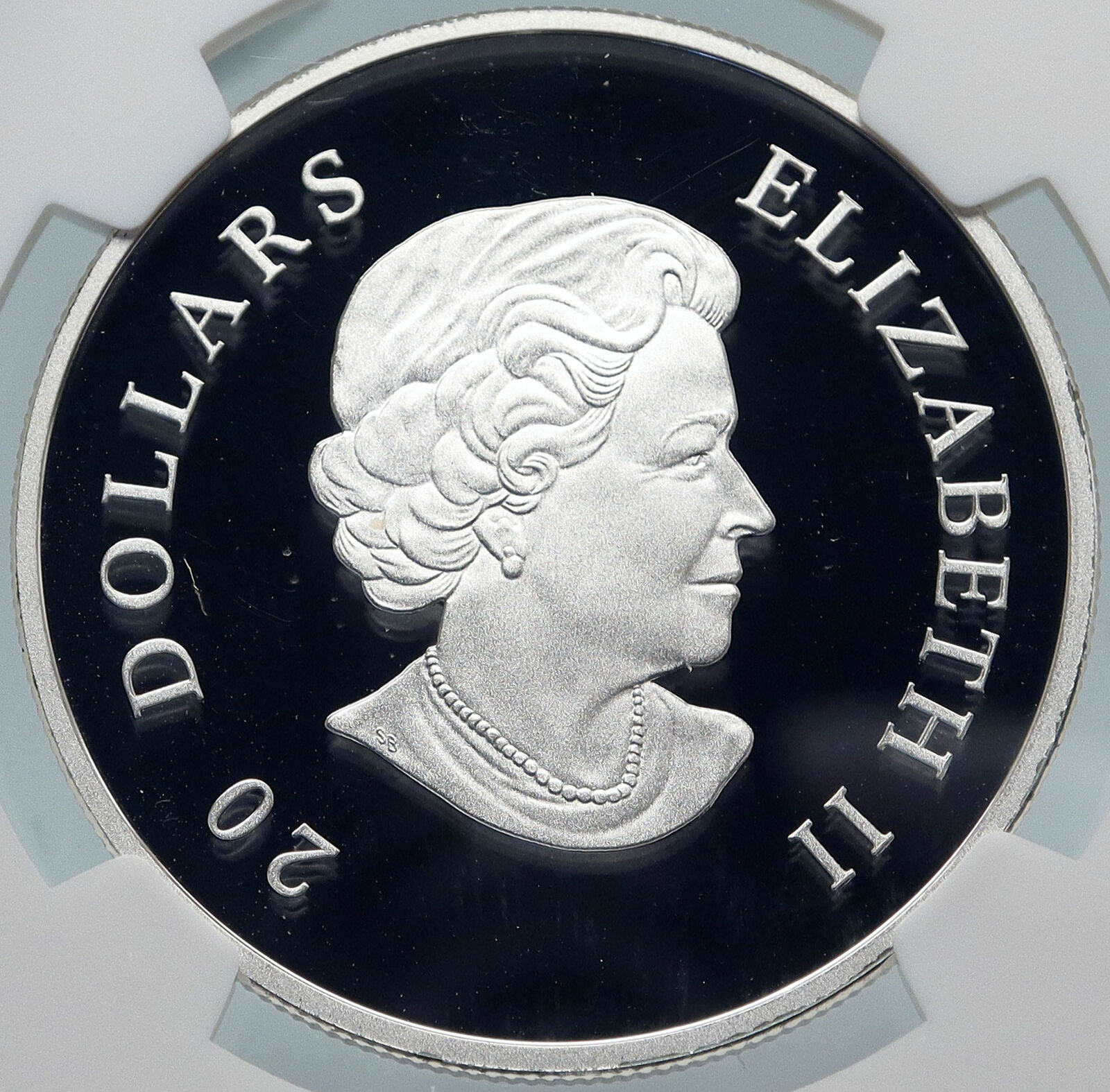 2010 CANADA Queen Elizabeth II 6 BLUE SWAROVSKI GEMS Silver $20 Coin NGC i85462