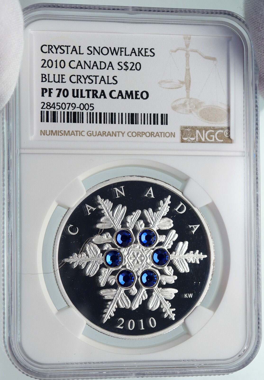 2010 CANADA Queen Elizabeth II 6 BLUE SWAROVSKI GEMS Silver $20 Coin NGC i85462