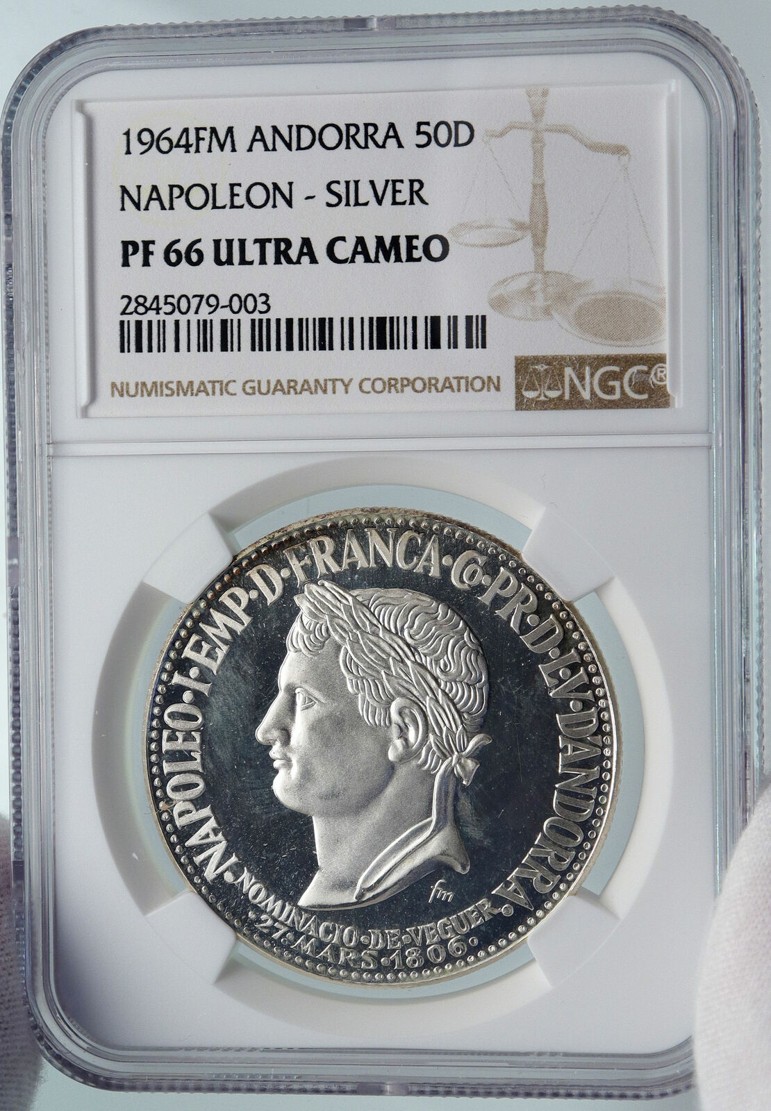 1964 ANDORRA Napoleon Bonaparte VINTAGE Proof Silver 50 Diners Coin NGC i85460