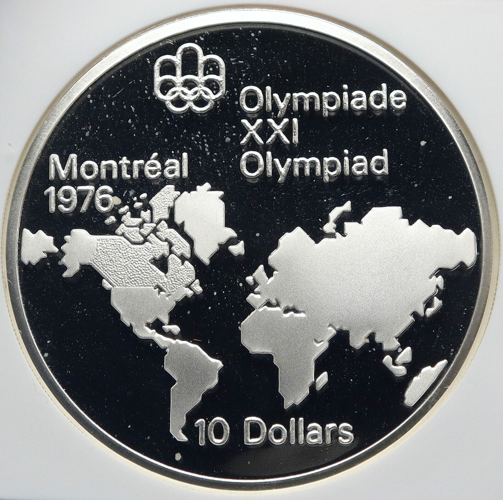 1973 CANADA Queen Elizabeth II Olympics Montreal Map Silver 10 Coin NGC i85465