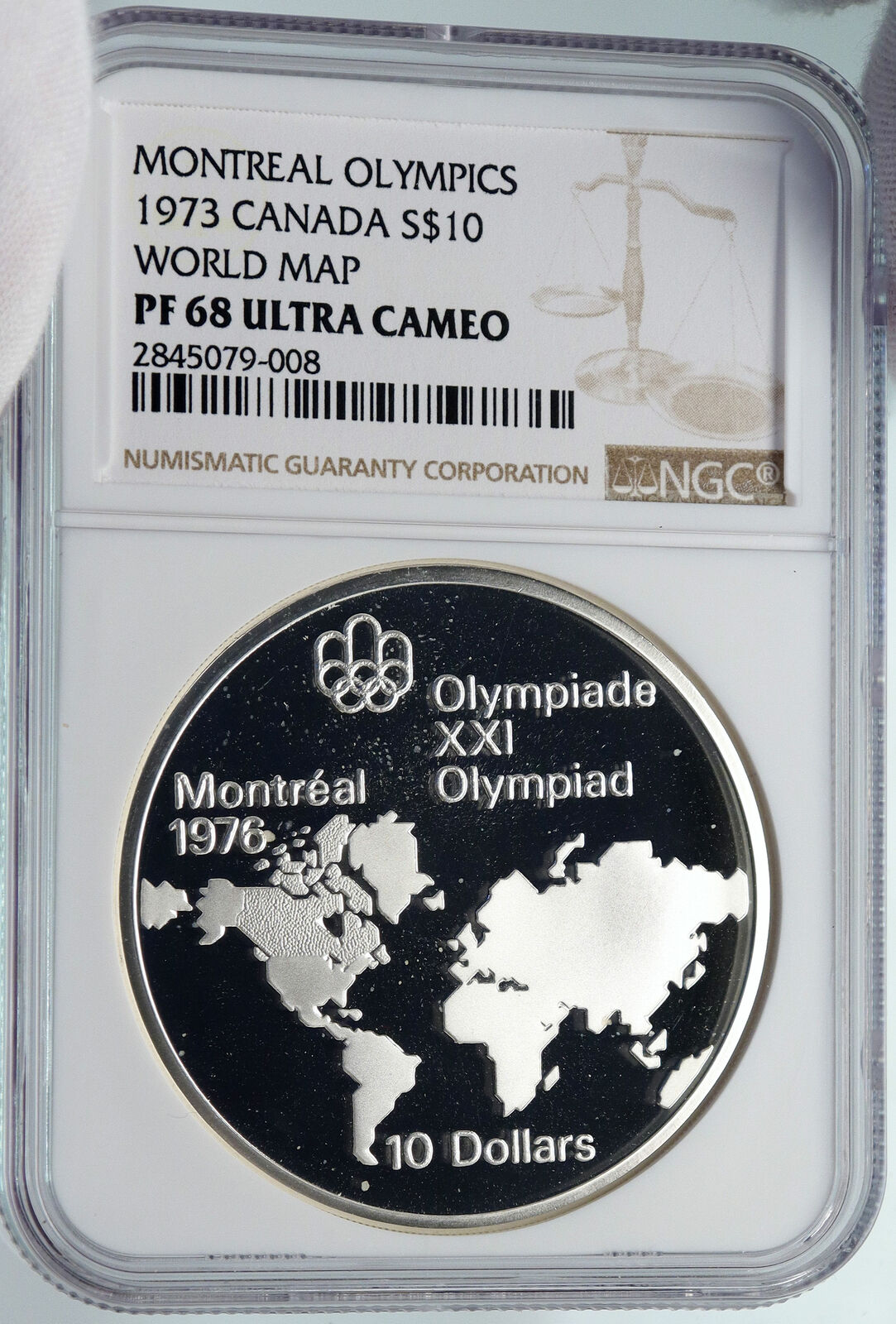 1973 CANADA Queen Elizabeth II Olympics Montreal Map Silver 10 Coin NGC i85465