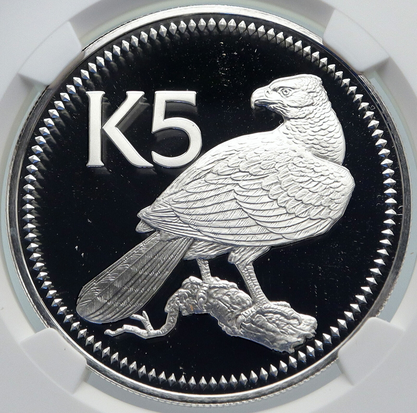 1975 PAPUA NEW GUINEA w PAPUAN Harpy EAGLE Proof Silver 5 Kina Coin NGC i85470