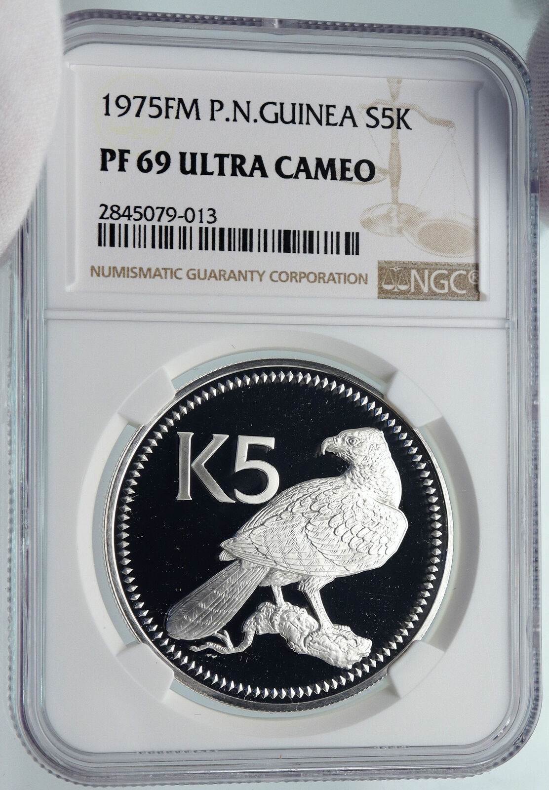 1975 PAPUA NEW GUINEA w PAPUAN Harpy EAGLE Proof Silver 5 Kina Coin NGC i85470