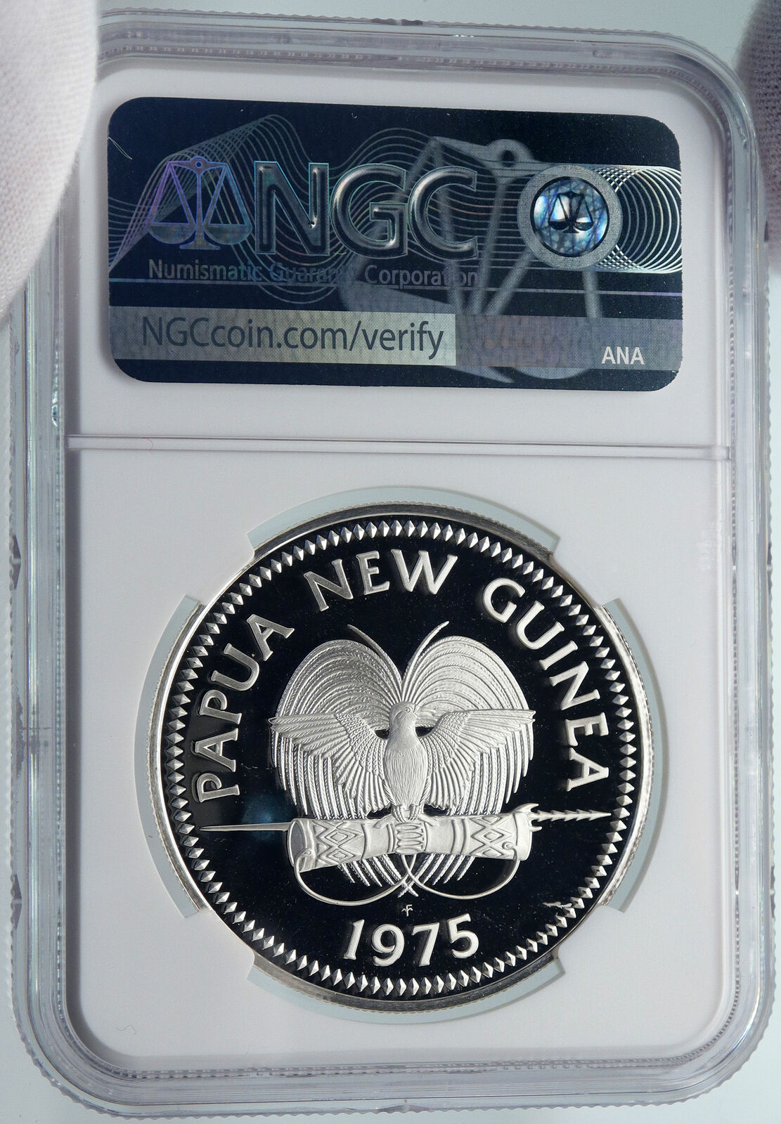 1975 PAPUA NEW GUINEA w PAPUAN Harpy EAGLE Proof Silver 5 Kina Coin NGC i85470