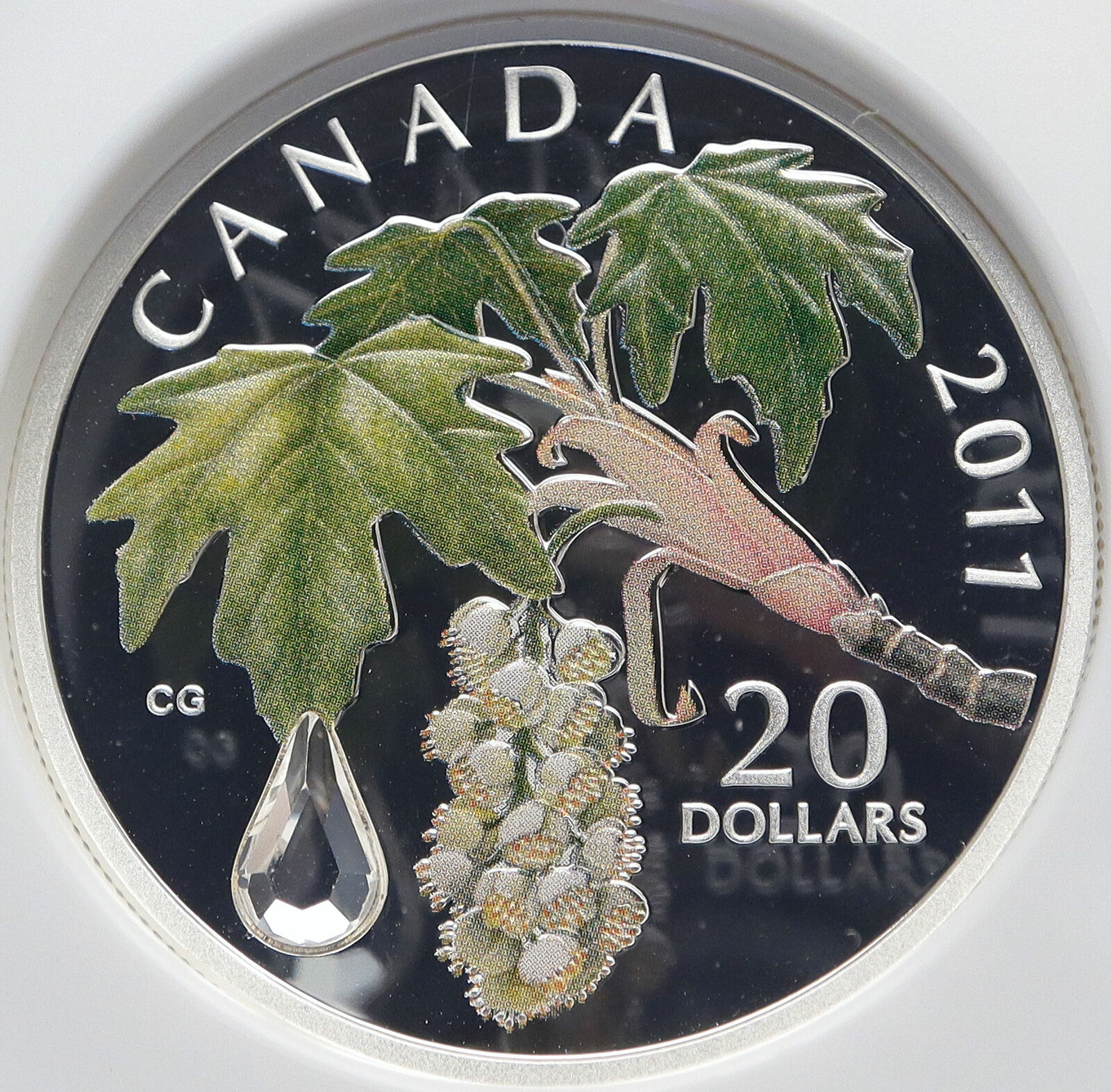 2011 CANADA Queen Elizabeth II Leaf SWAROVSKI Raindrop Silver 20 Coin NGC i85478