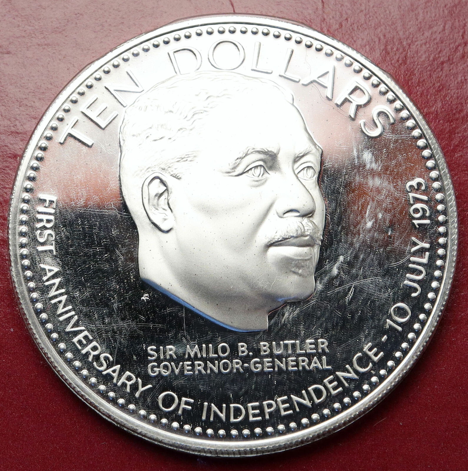 1974 BAHAMAS Large Independence Milo Butler VINTAGE Proof Silver $10 Coin i85621