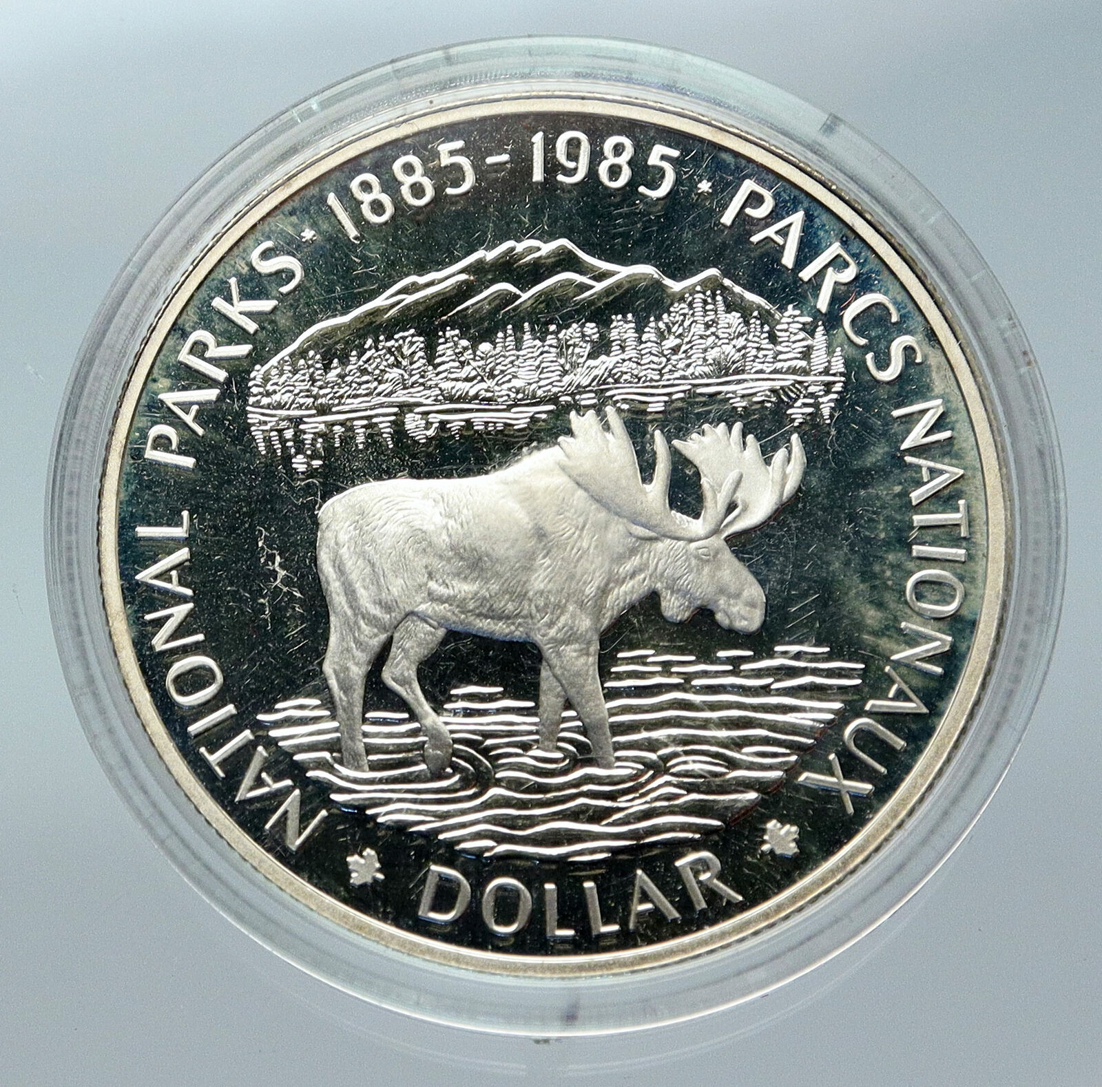 1985 CANADA UK Queen Elizabeth II National Parks MOOSE Proof SILVER Coin i85650