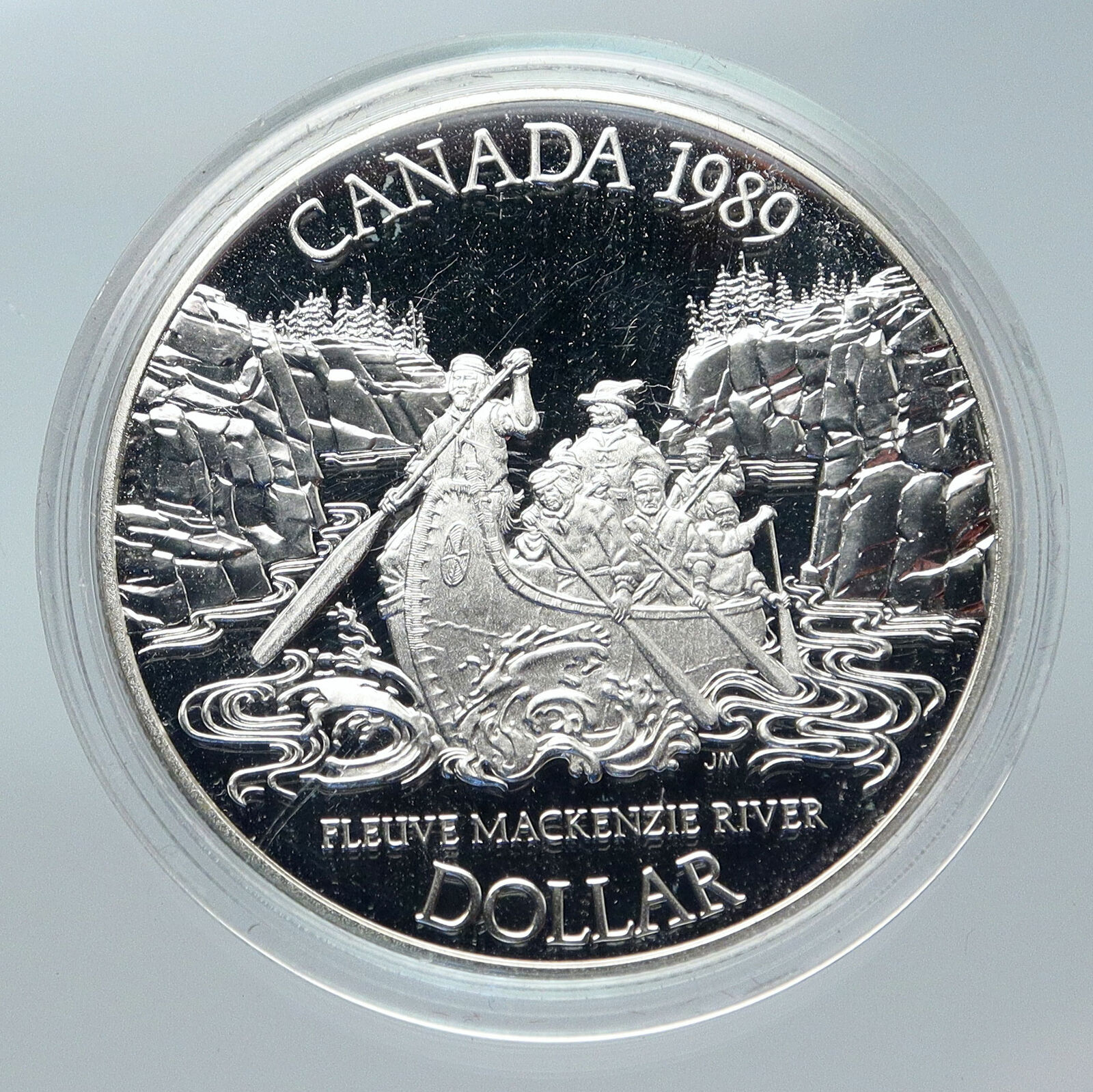 1989 CANADA UK Queen Elizabeth II Mackenzie River CANOE Proof SILVER Coin i85653