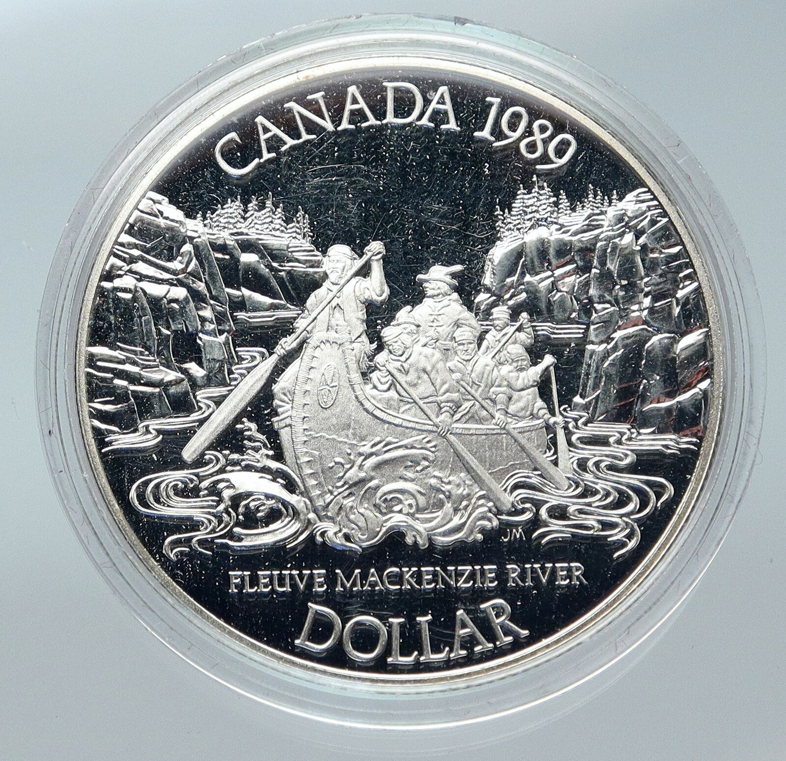 1989 CANADA UK Queen Elizabeth II Mackenzie River CANOE Proof SILVER Coin i85659