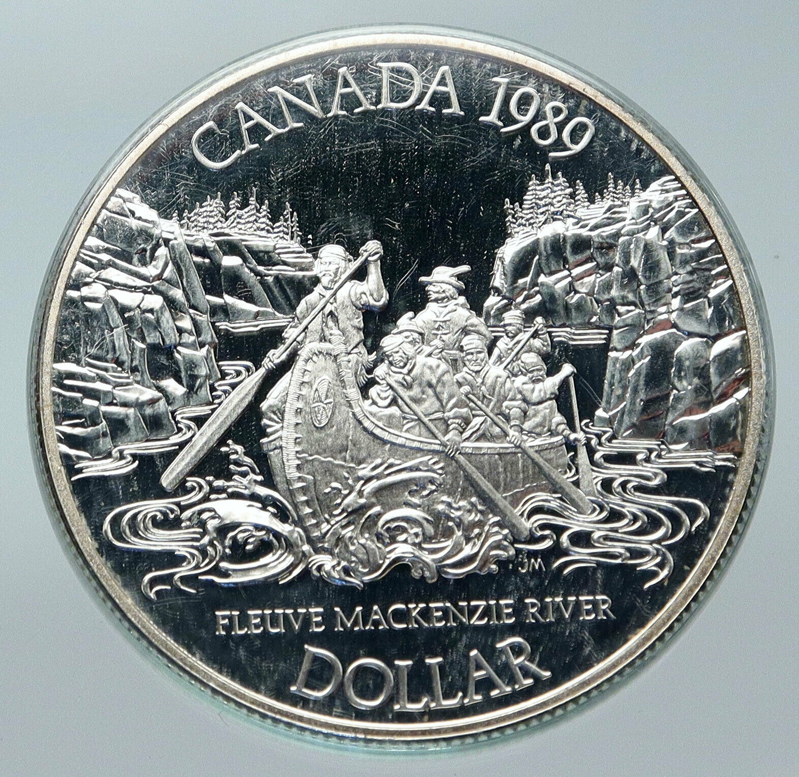 1989 CANADA UK Queen Elizabeth II Mackenzie River CANOE Proof SILVER Coin i85656