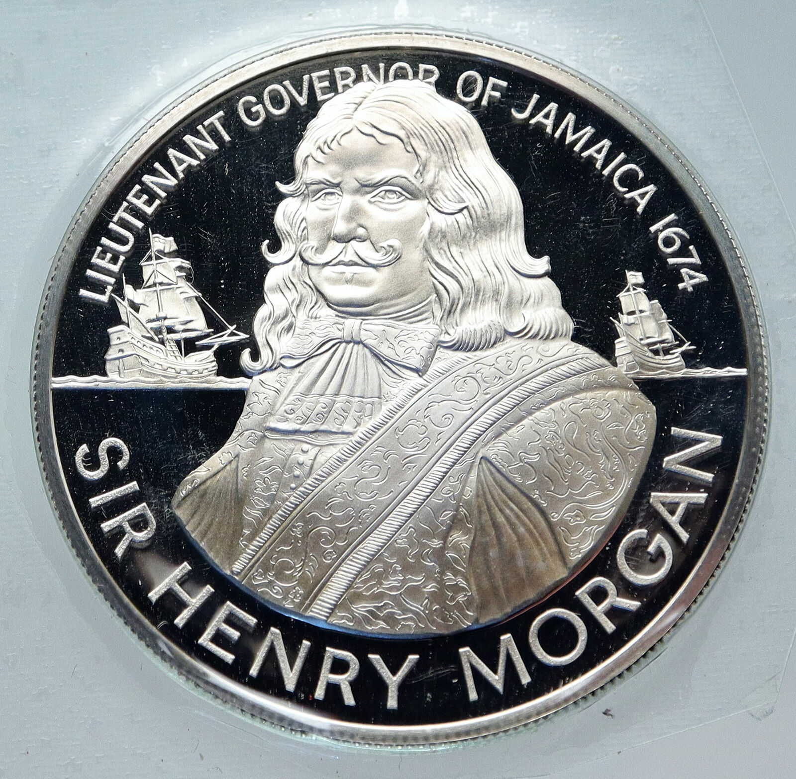 1974 JAMAICA Sir Henry Morgan Port Royal Lieutenant PROOF SILVER $10 Coin i85623