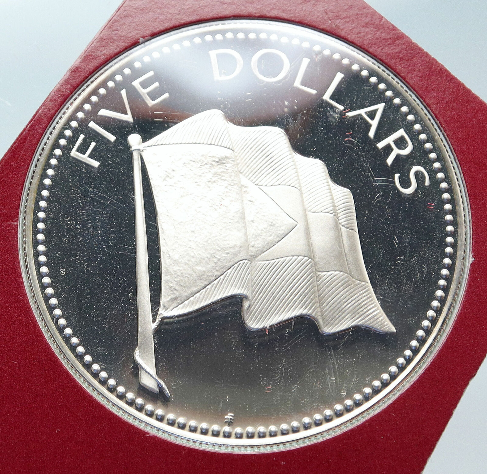 1976 BAHAMAS UK Queen Elizabeth II FLAG Proof Silver Coin 5 Dollars Coin i85628