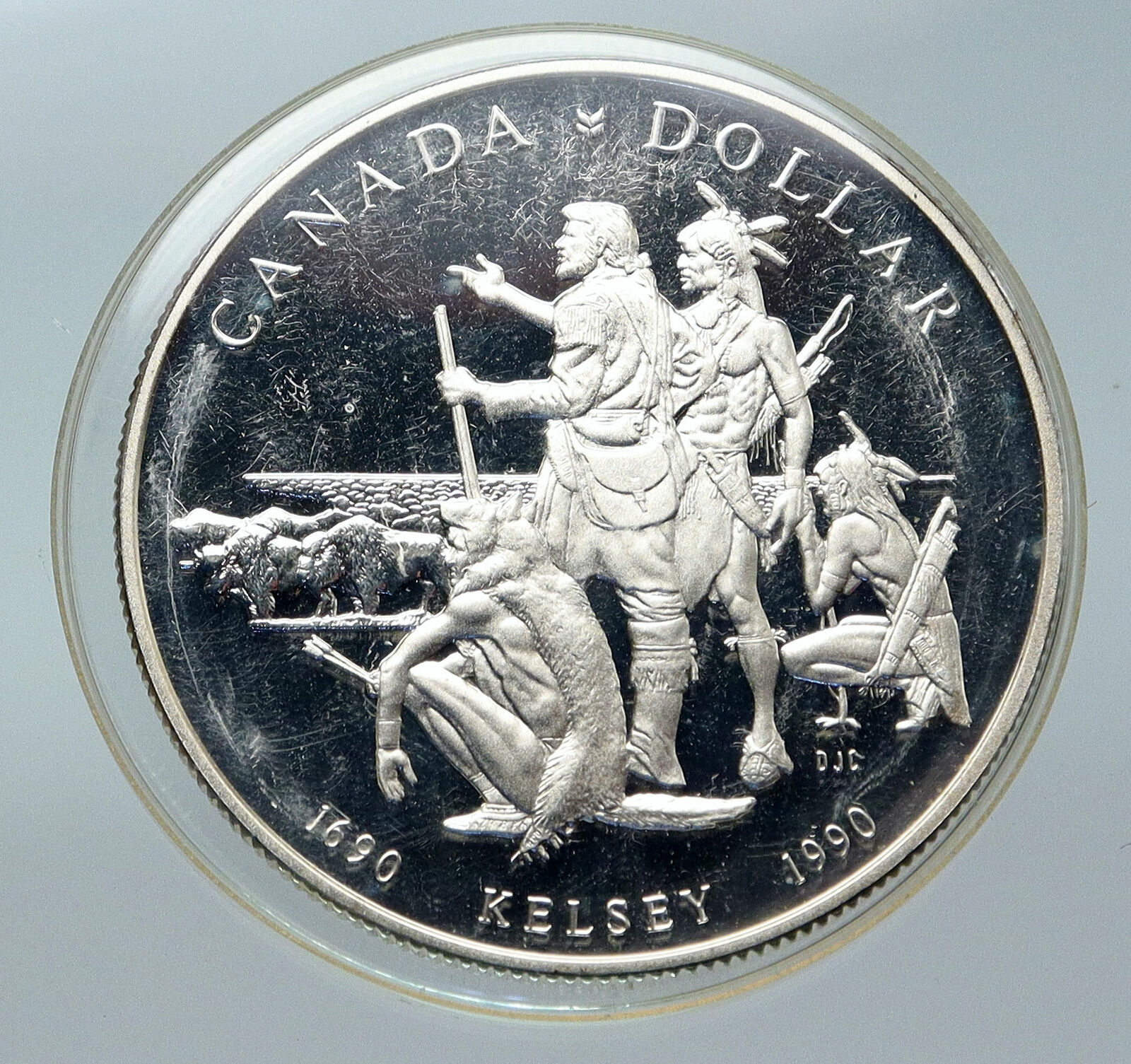 1990 CANADA UK Queen Elizabeth II HENRY KELSEY NATIVES Proof SILVER Coin i85655