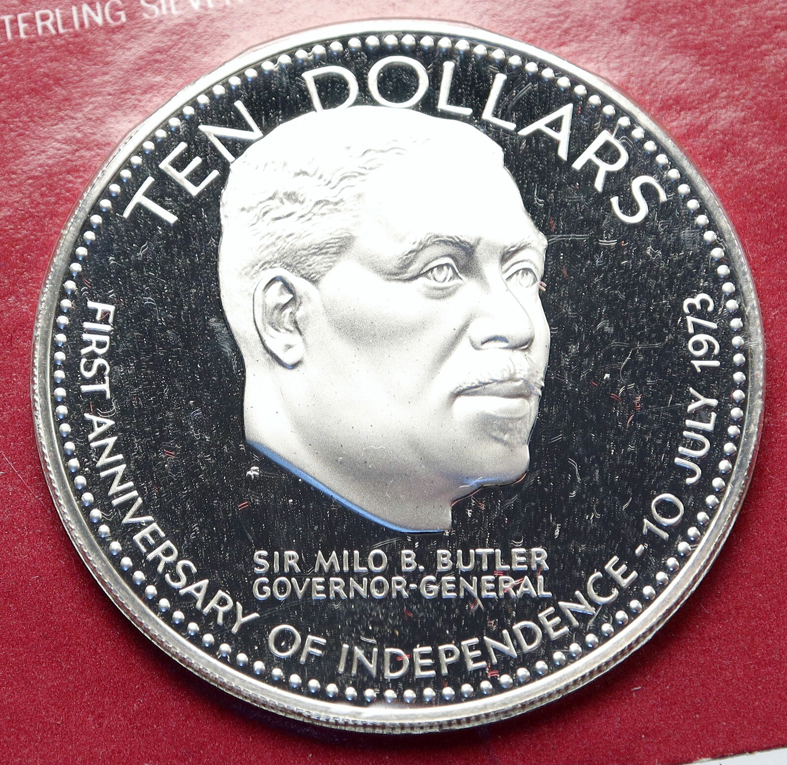 1974 BAHAMAS Large Independence Milo Butler VINTAGE Proof Silver $10 Coin i85627