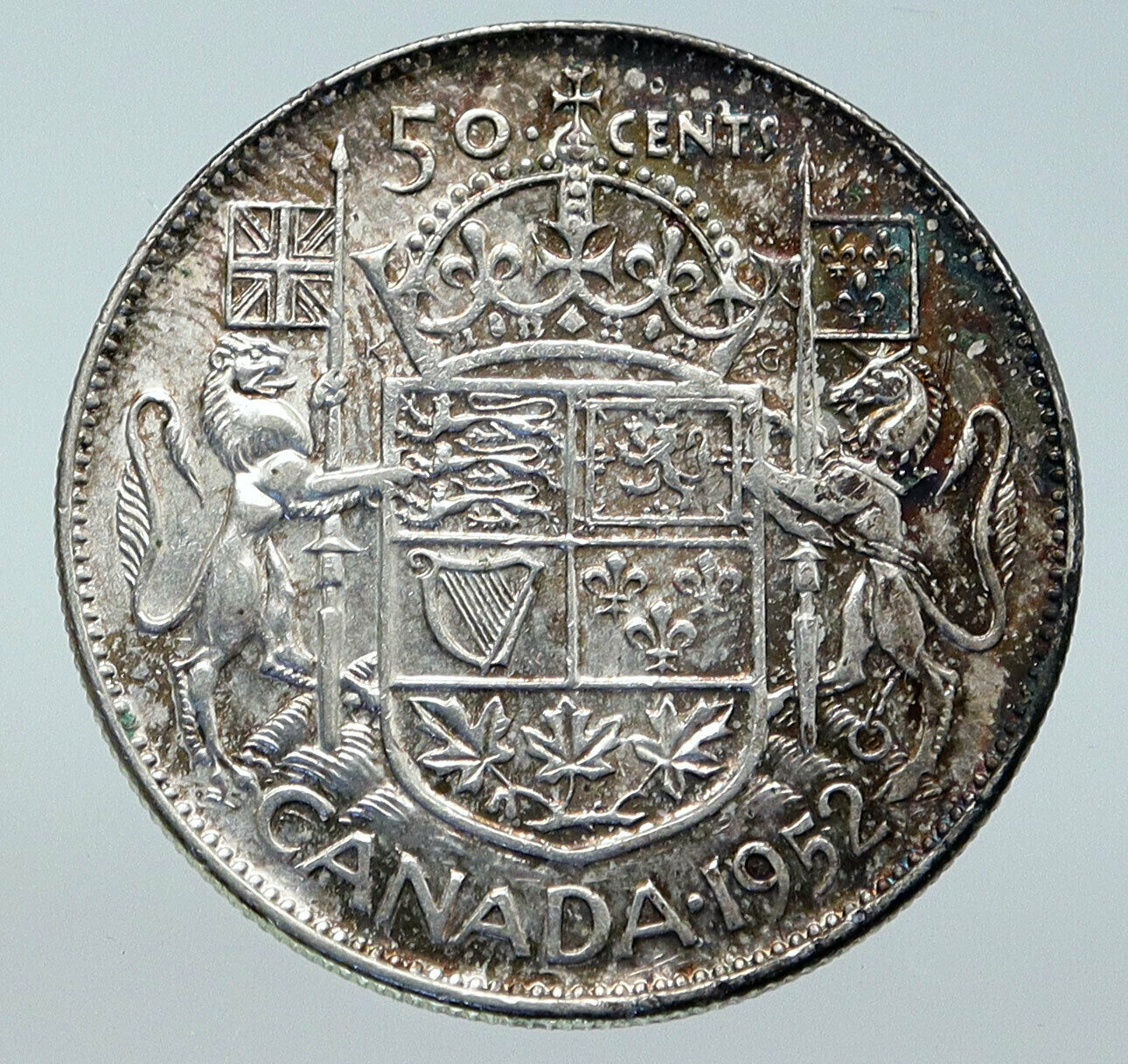 1952 CANADA UK King GEORGE VI Coat-of-Arms OLD Large SILVER 50 Cents Coin i85631