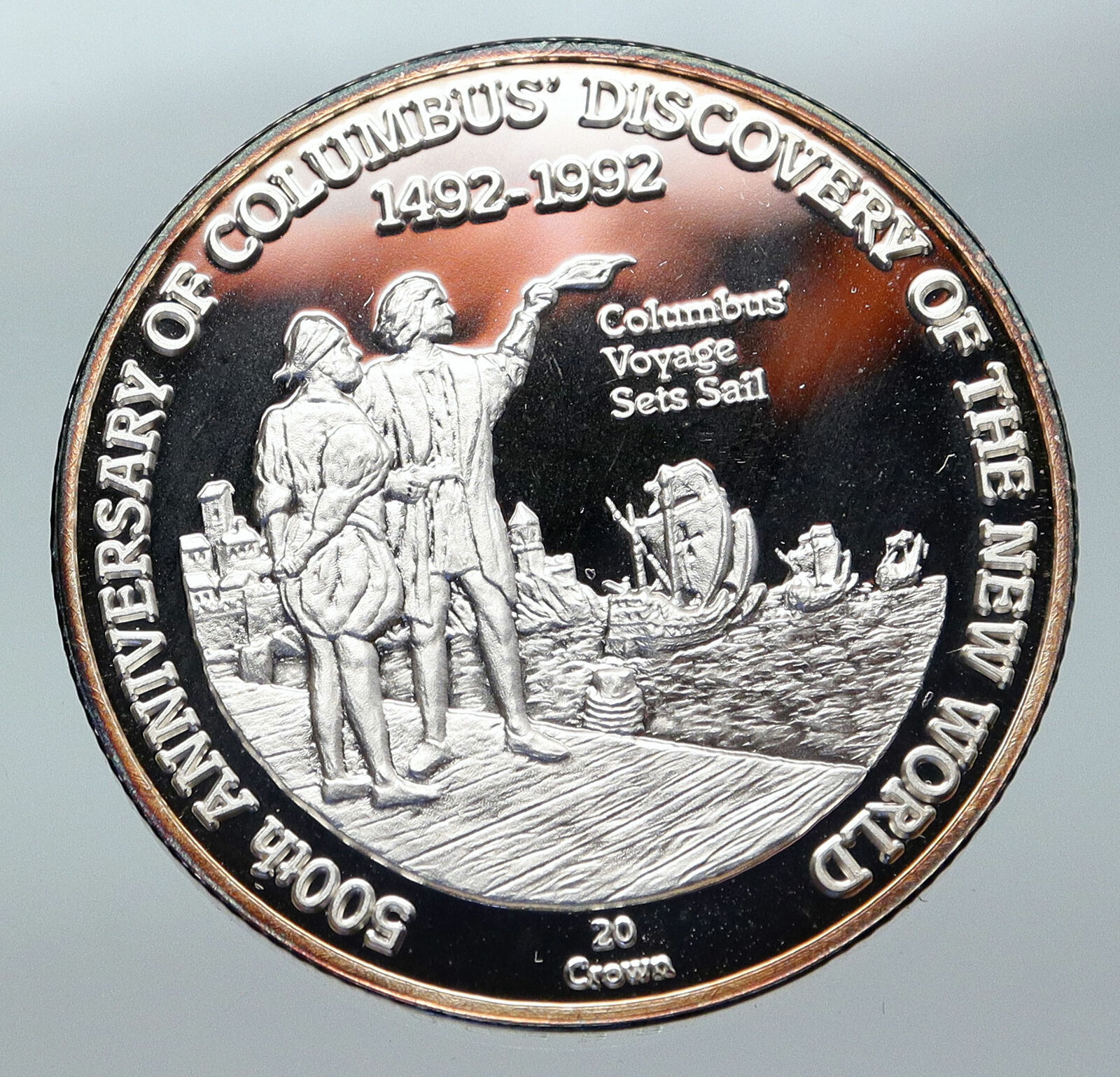 1989 TURKS CAICOS Discovery of America NEW WORLD Proof Silver 20Crwn Coin i85736