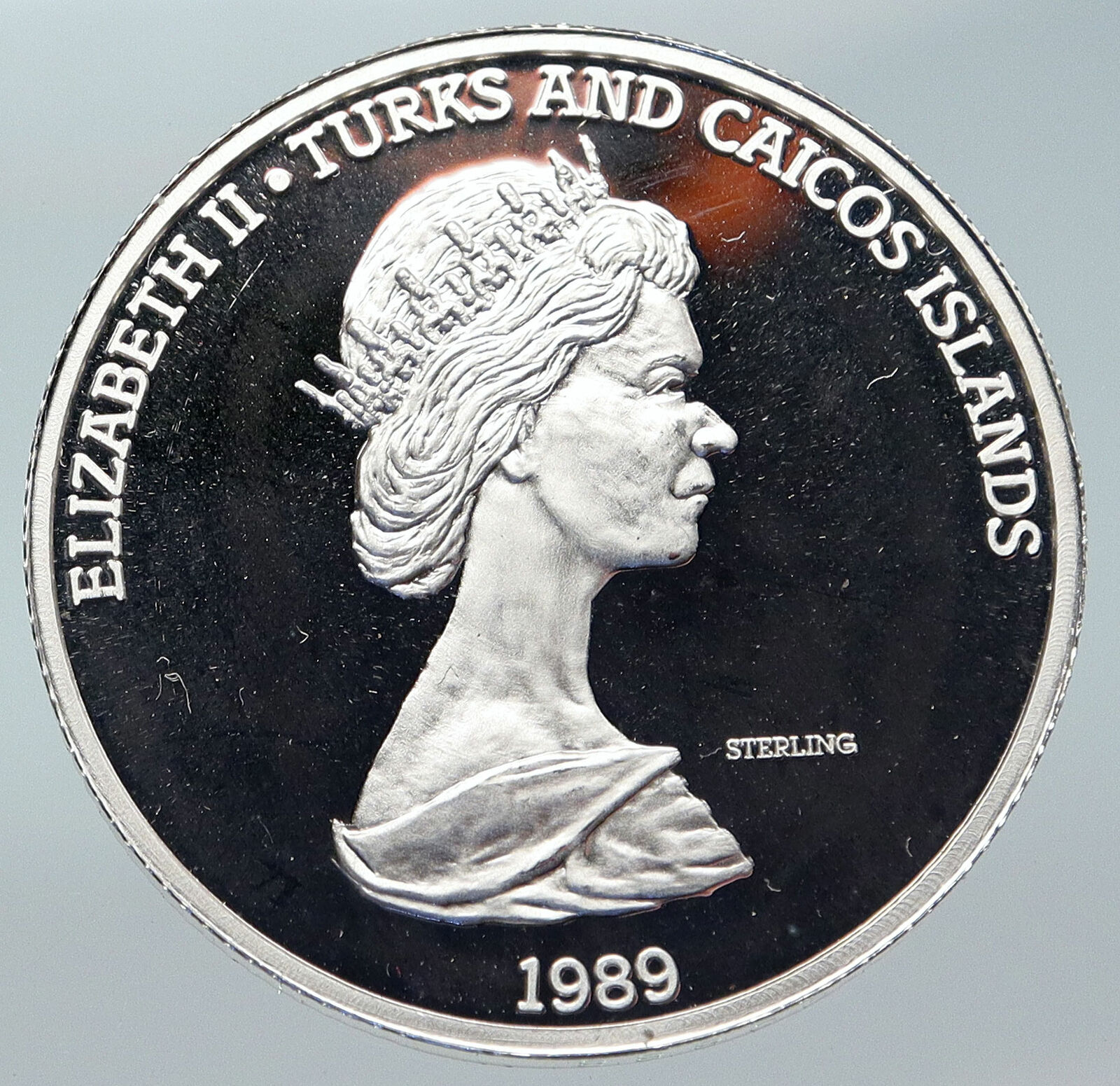 1989 TURKS CAICOS Discovery of America NEW WORLD Proof Silver 20Crwn Coin i85736