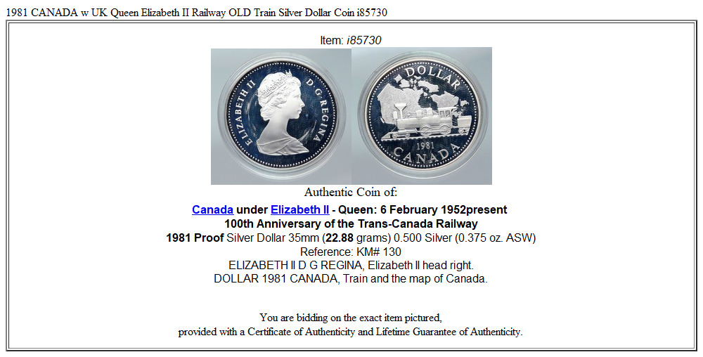 1981 CANADA w UK Queen Elizabeth II Railway OLD Train Silver Dollar Coin i85730