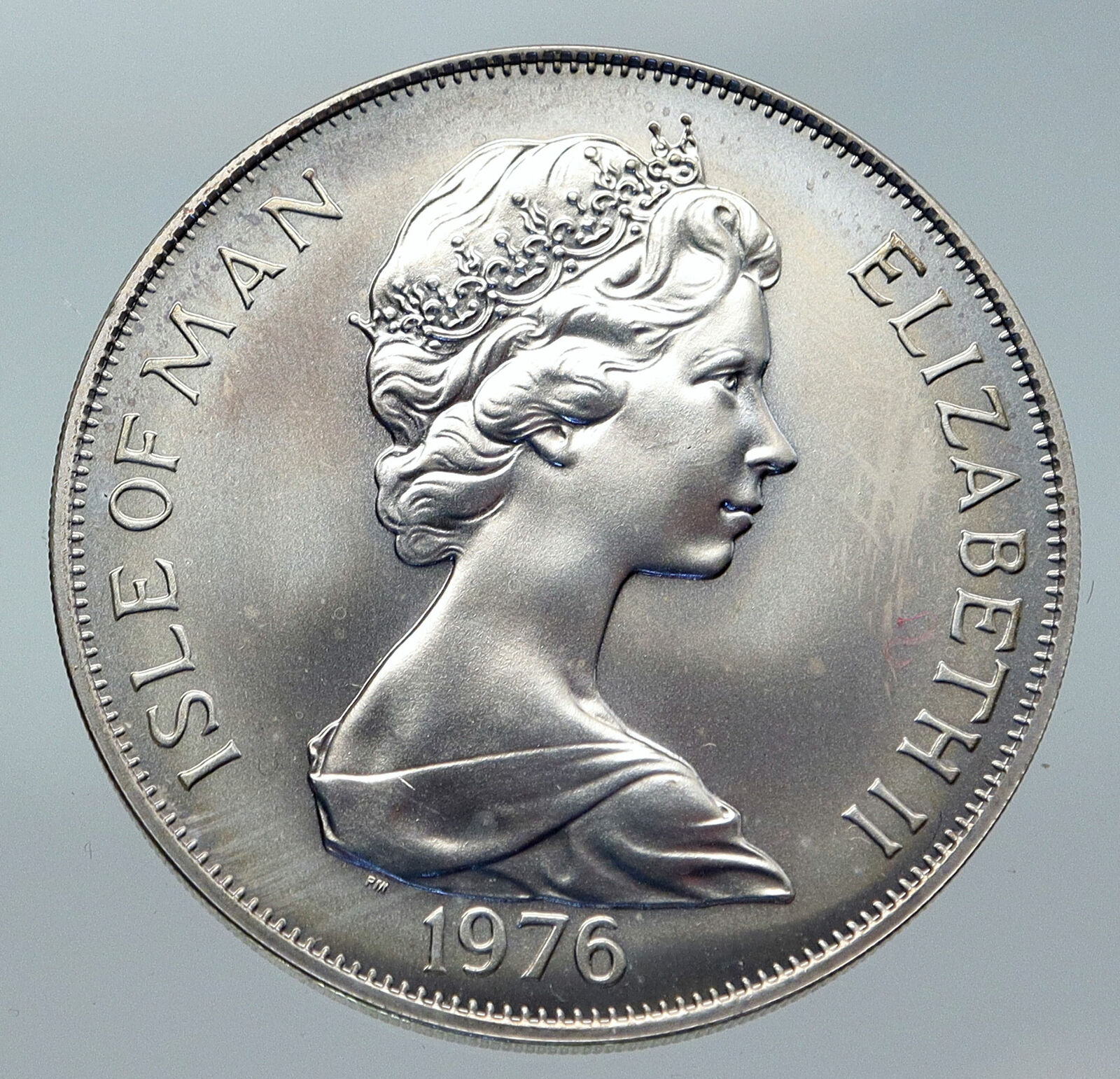 1976 ISLE of MAN UK Elizabeth II AMERICAN INDEPENDENCE Silver Crown Coin i85734