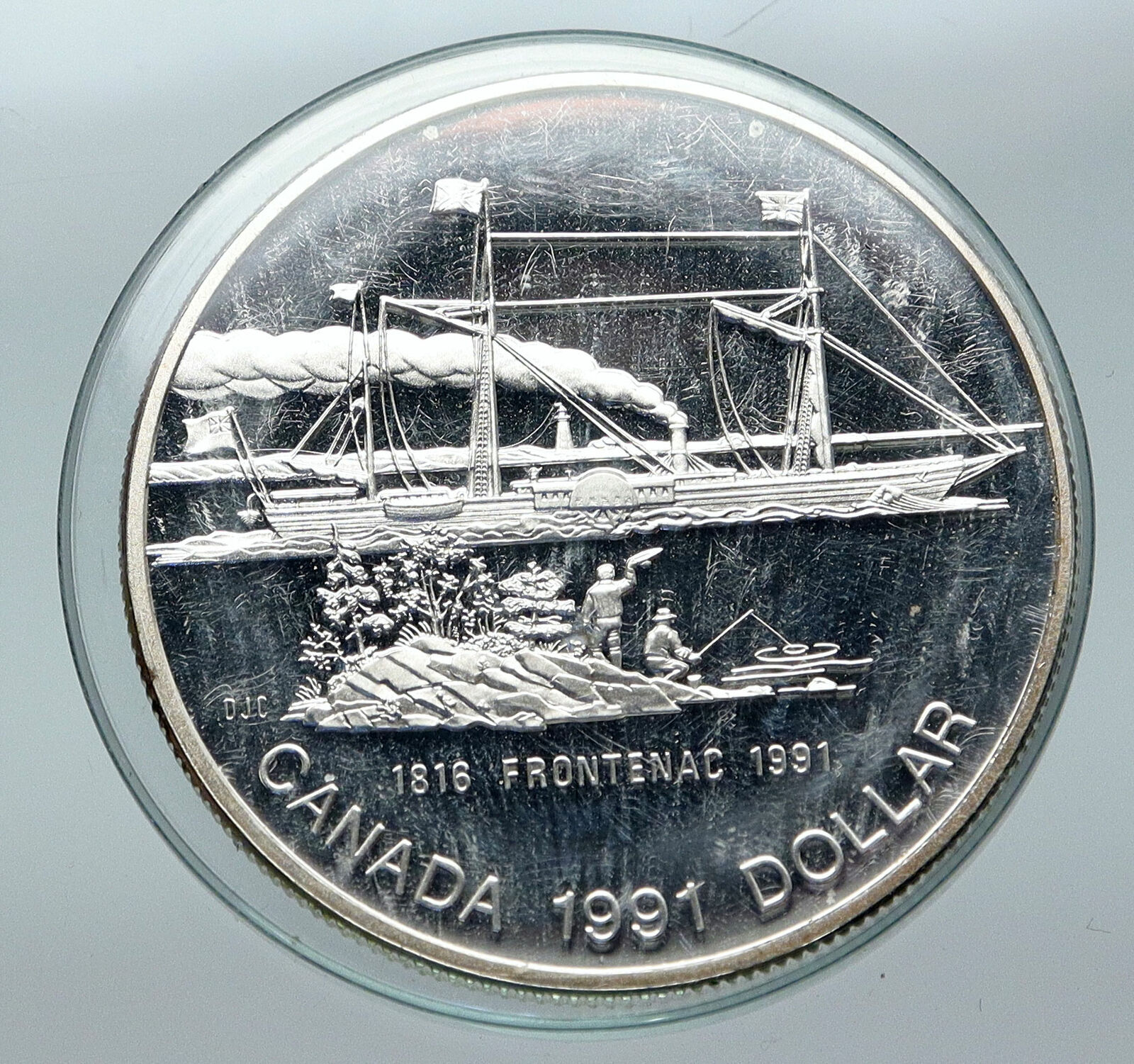 1991 CANADA UK Queen Elizabeth II STEAM SHIP FRONTENAC 1816 Silver $ Coin i85737