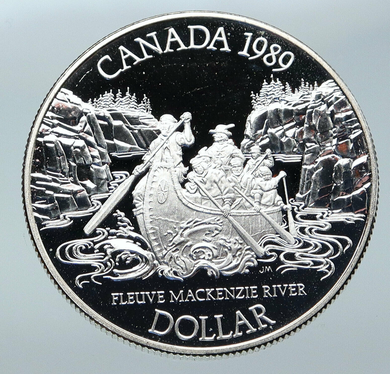 1989 CANADA UK Queen Elizabeth II Mackenzie River CANOE Proof SILVER Coin i85745