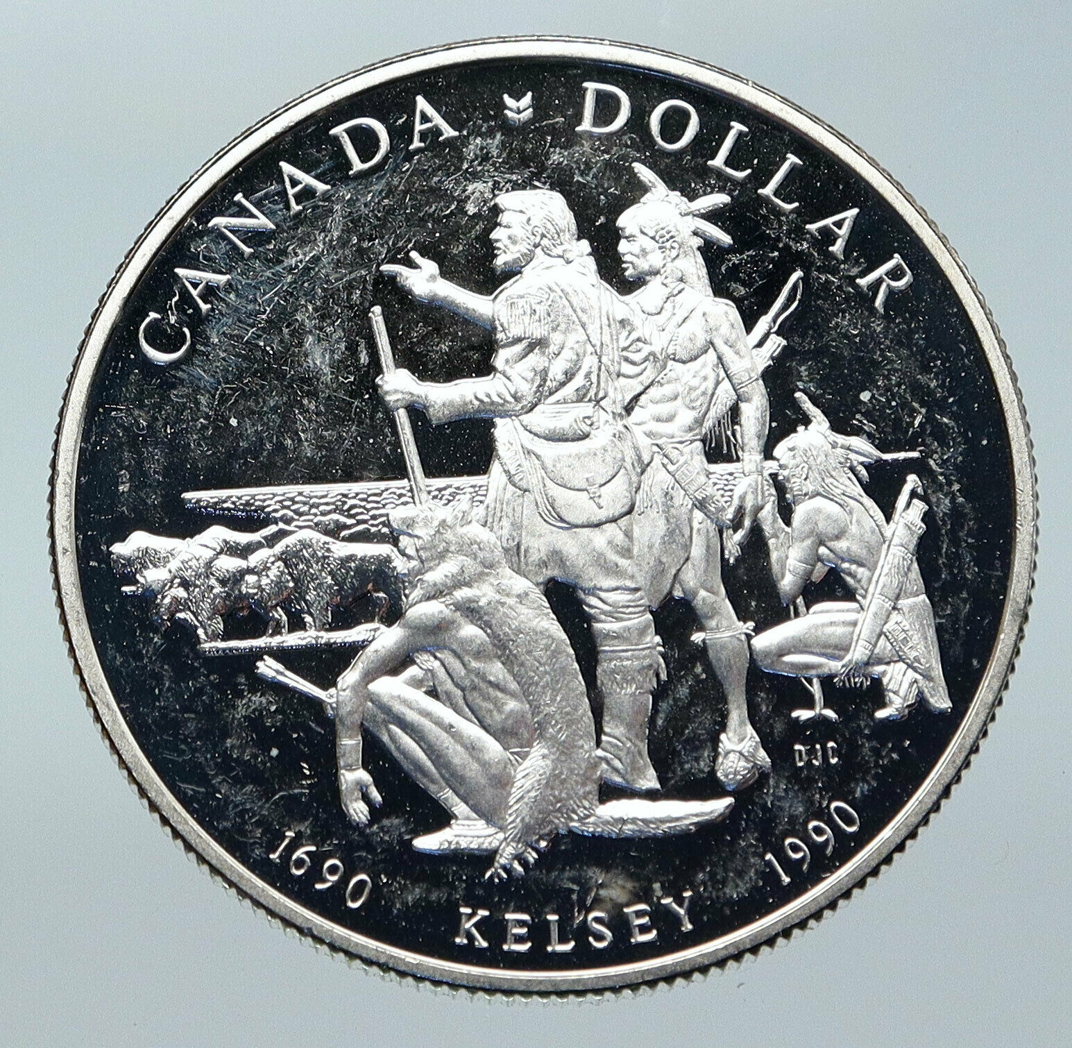 1990 CANADA UK Queen Elizabeth II HENRY KELSEY NATIVES Proof SILVER Coin i85747