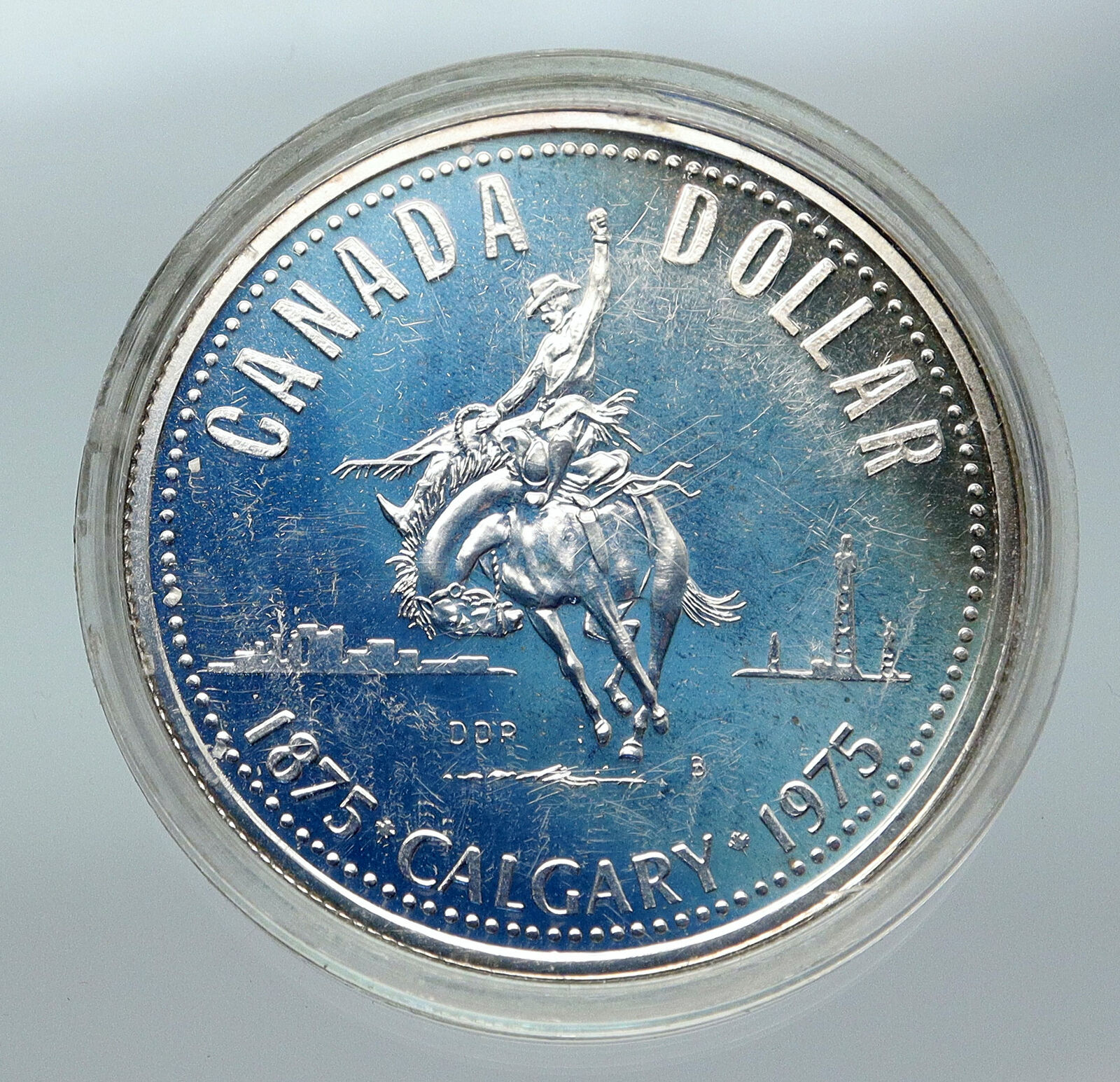 1975 CANADA UK Queen Elizabeth II Calgary 100Years Huge Proof Silver Coin i85742