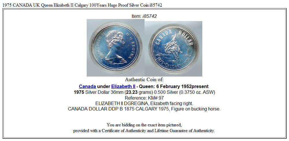 1975 CANADA UK Queen Elizabeth II Calgary 100Years Huge Proof Silver Coin i85742