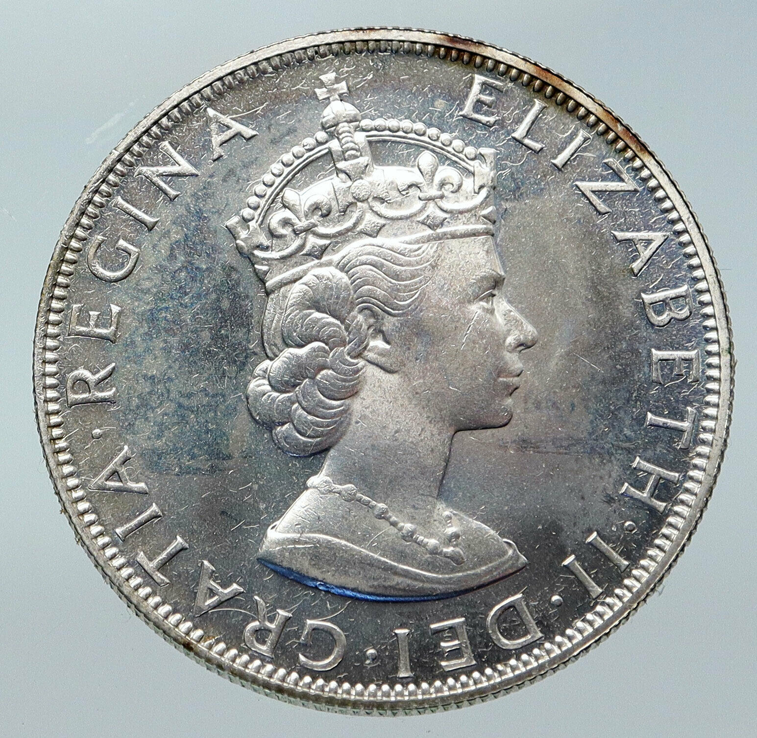 1964 BERMUDA British Colony LARGE Elizabeth II VINTAGE Silver Crown Coin i85753