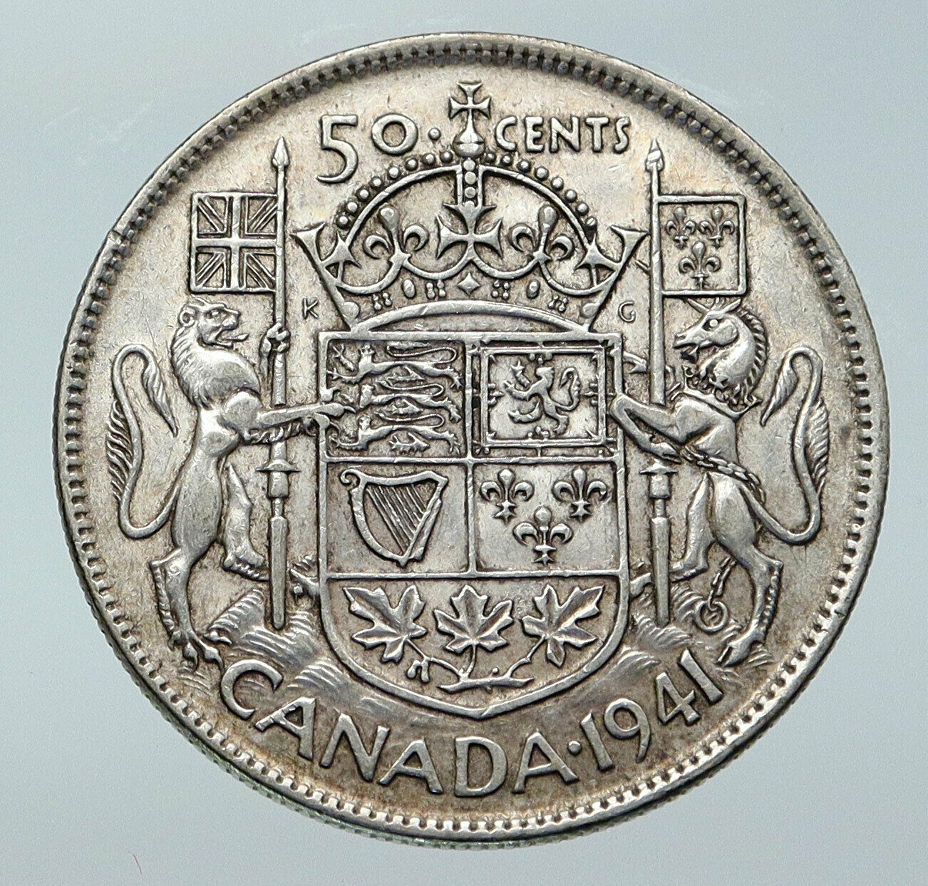 1941 CANADA WWII Time UK King GEORGE VI Coat-of-Arms SILVER 50 Cents Coin i85756