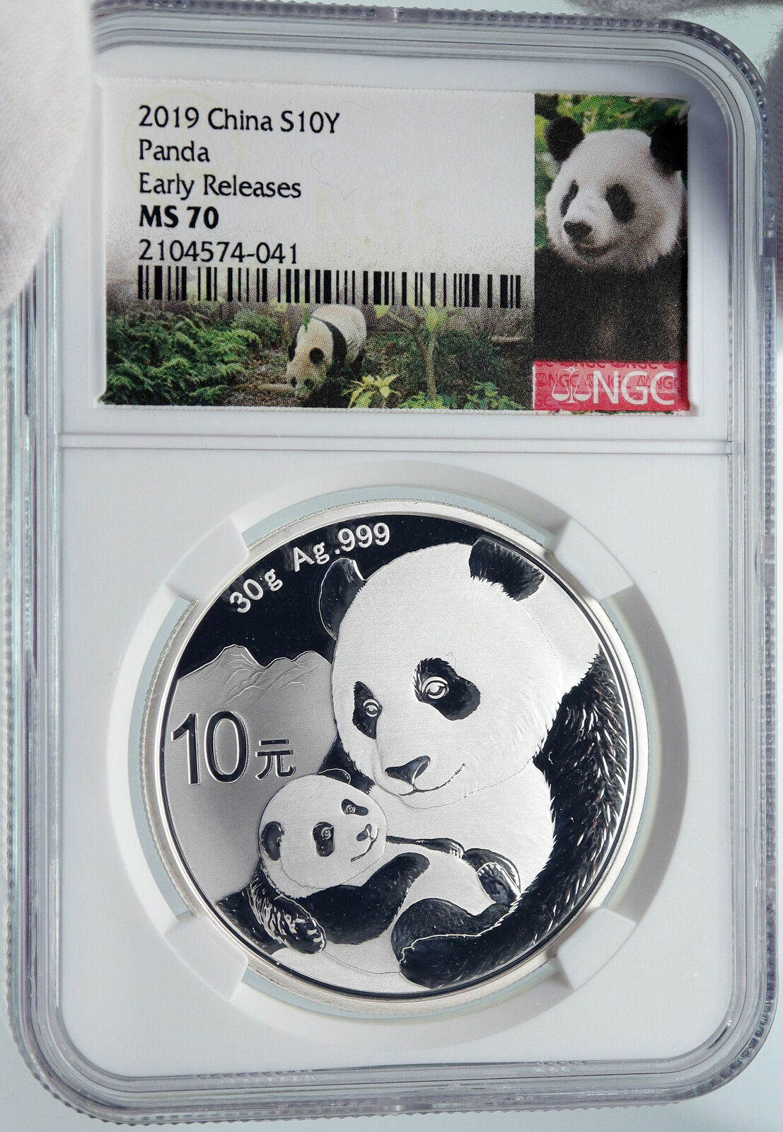 2019 CHINA PANDA MOM w CUB Genuine Silver 10 Yuan Chinese Coin NGC MS70 i85717