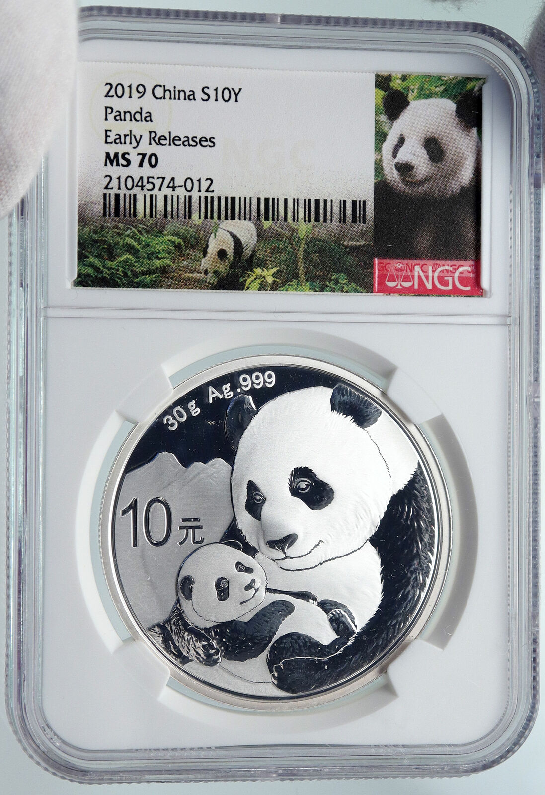 2019 CHINA PANDA MOM w CUB Genuine Silver 10 Yuan Chinese Coin NGC MS70 i85718