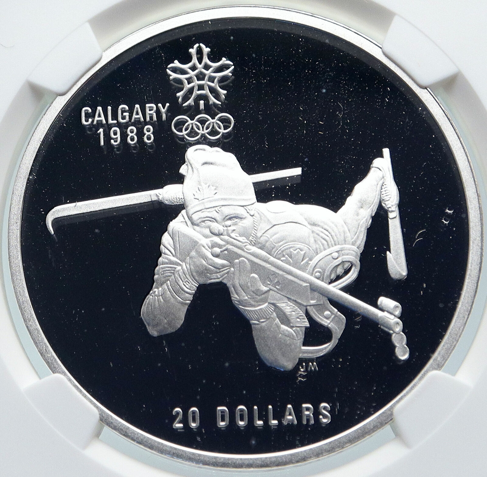 1986 CANADA Old 1988 CALGARY OLYMPICS BIATHLON Proof Silver $20 Coin NGC i85795