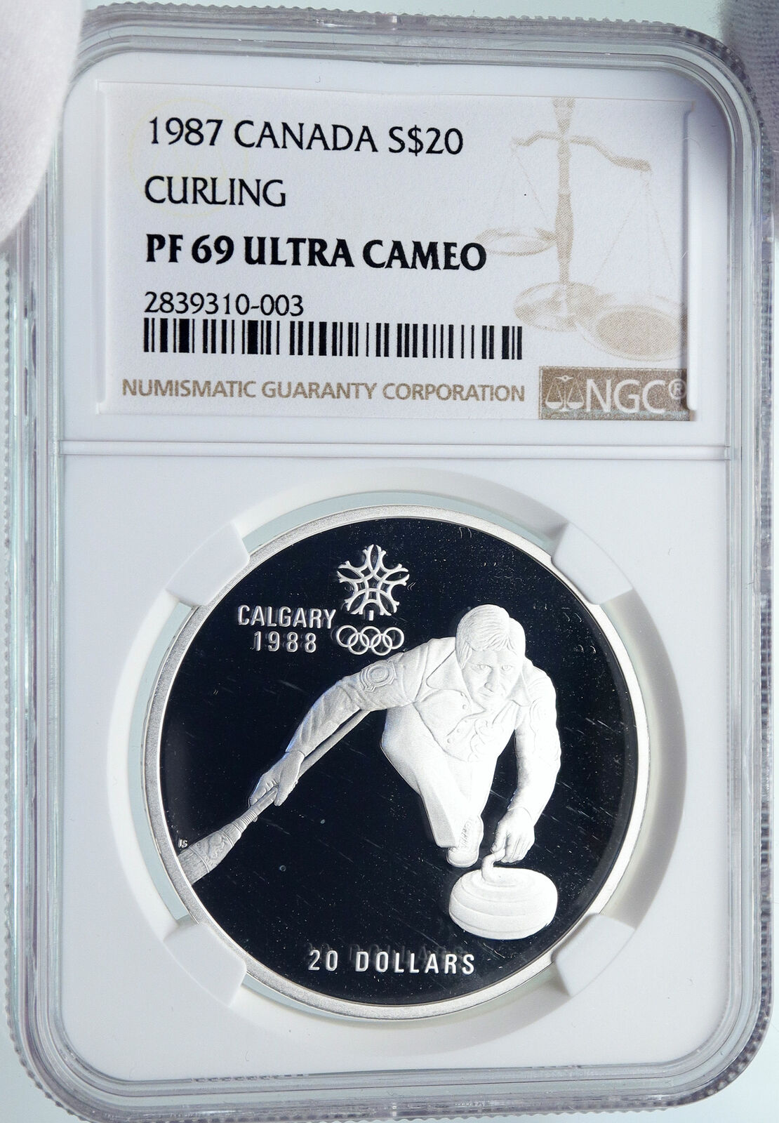 1987 CANADA 1988 CALGARY OLYMPICS Ice Curling Proof Silver $20 Coin NGC i85792