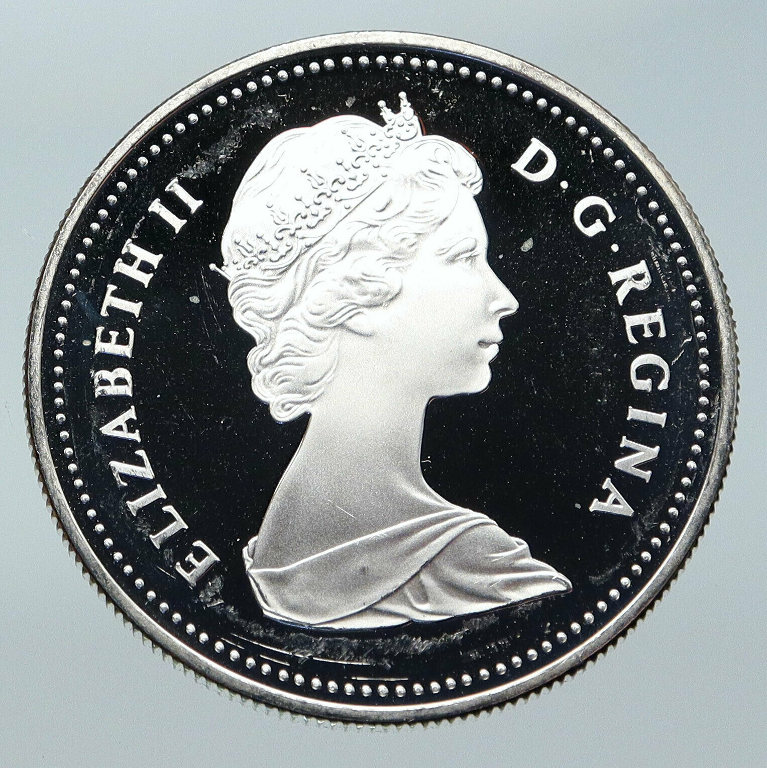 1982 CANADA UK Queen ELIZABETH II Cattle Skull Proof Silver Dollar Coin i85752